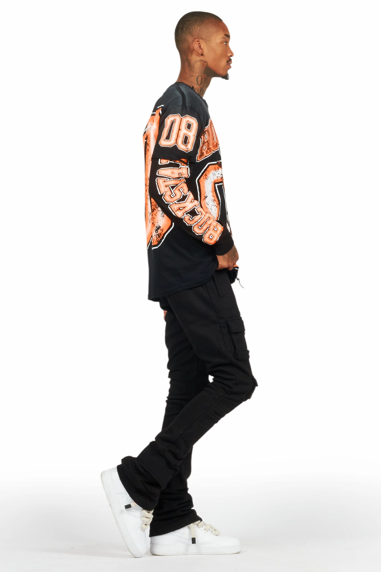 Fields Black/Orange Double Layer Long Sleeve Graphic T-Shirt