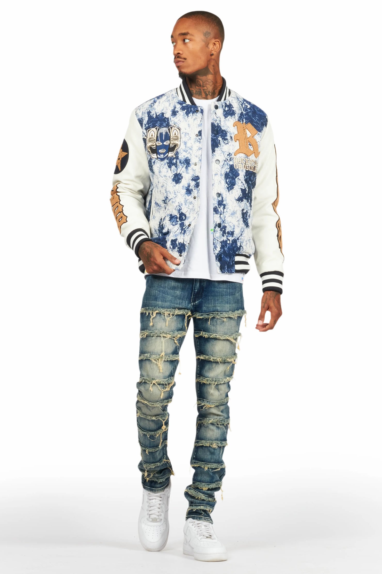 Doron Blue Tapestry Varsity Jacket