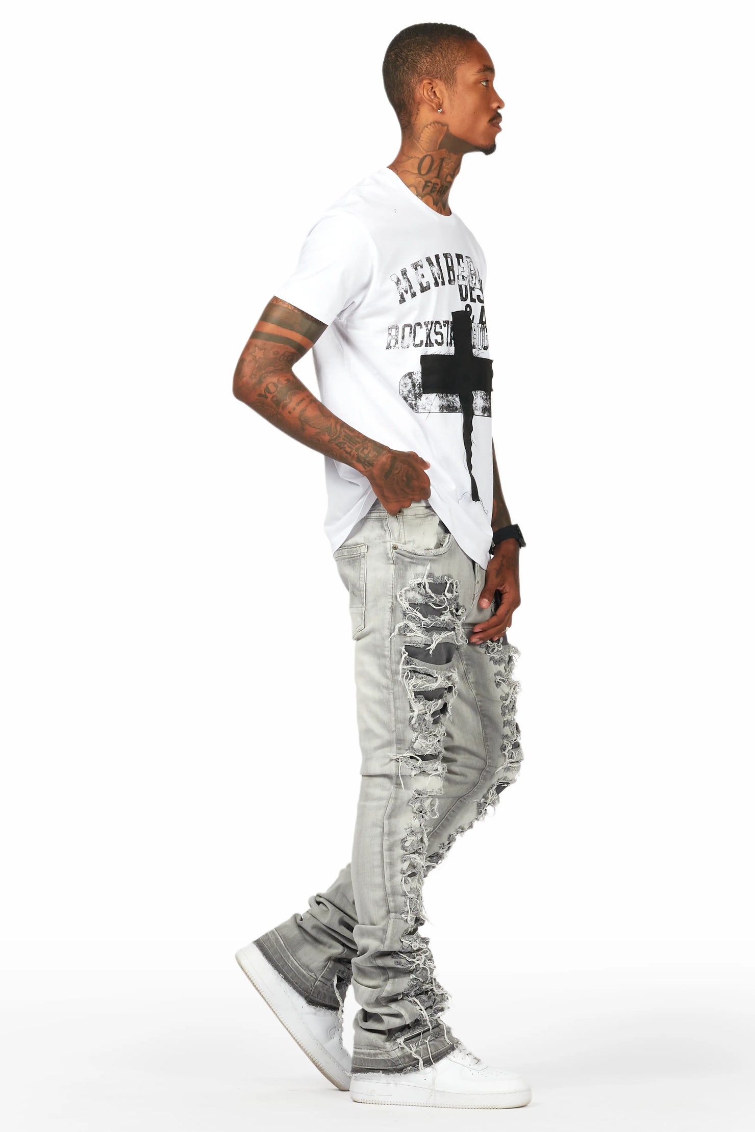 Frago White/Grey T-Shirt Stacked Flare Jean Bundle