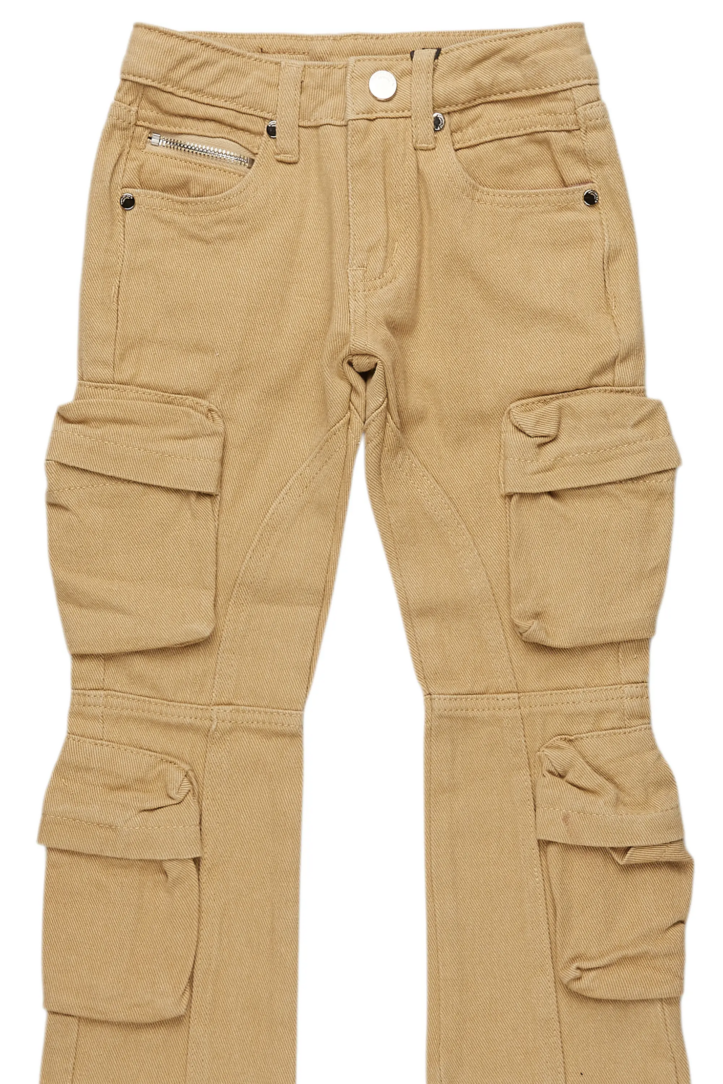 Boys Gregor Beige Stacked Flare Cargo Jean