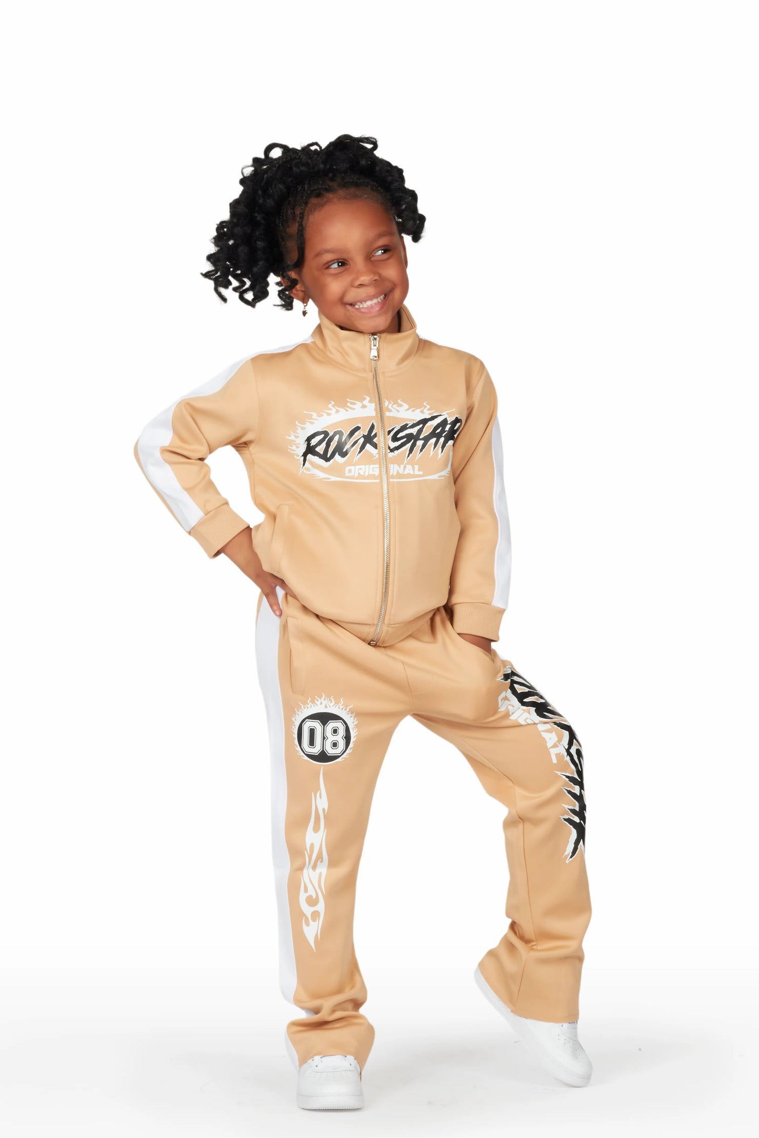 Girls Dravee Beige Tricot Stacked Flare Track Set