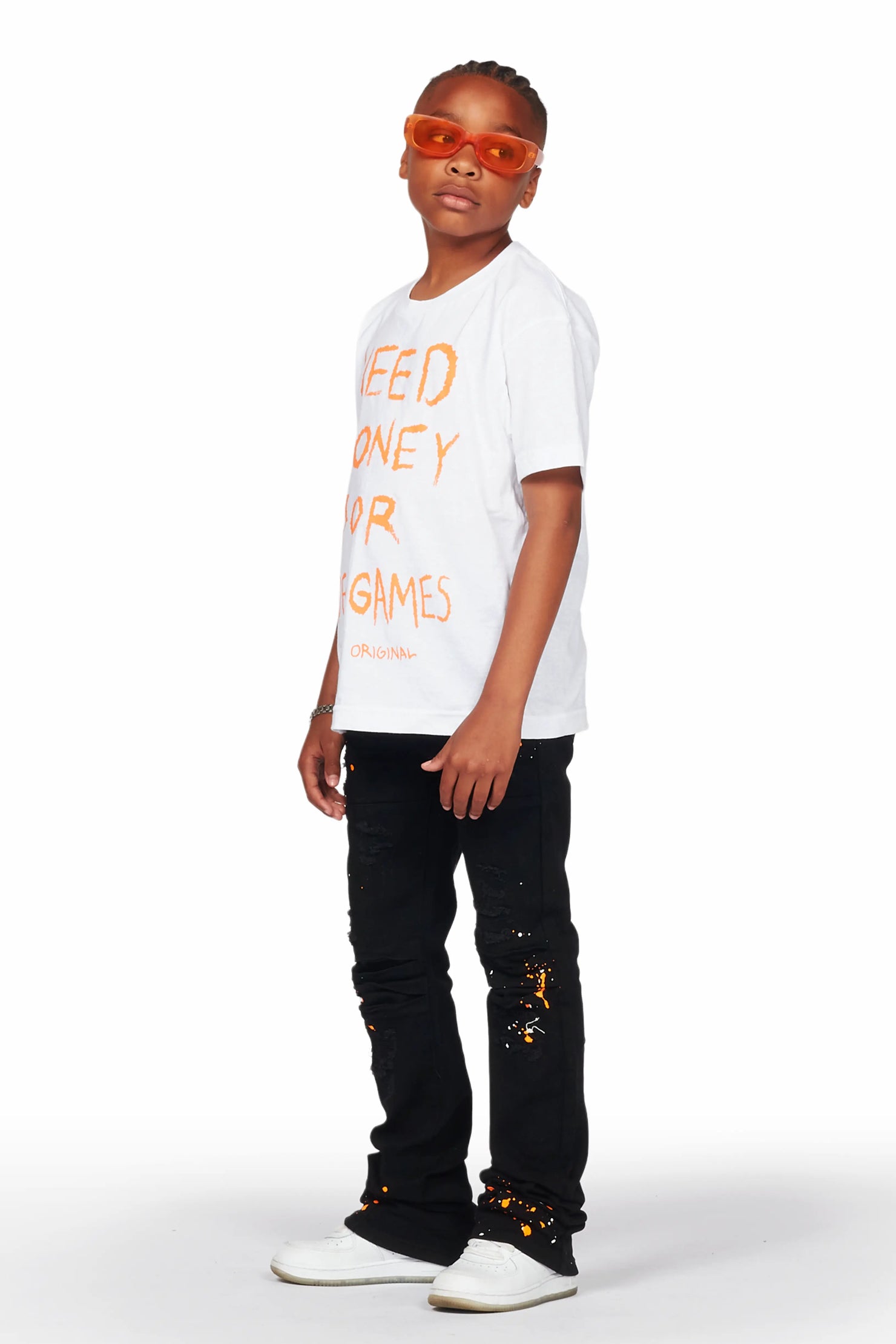 Boys Quest White T-Shirt/Stacked Flare Jean Set