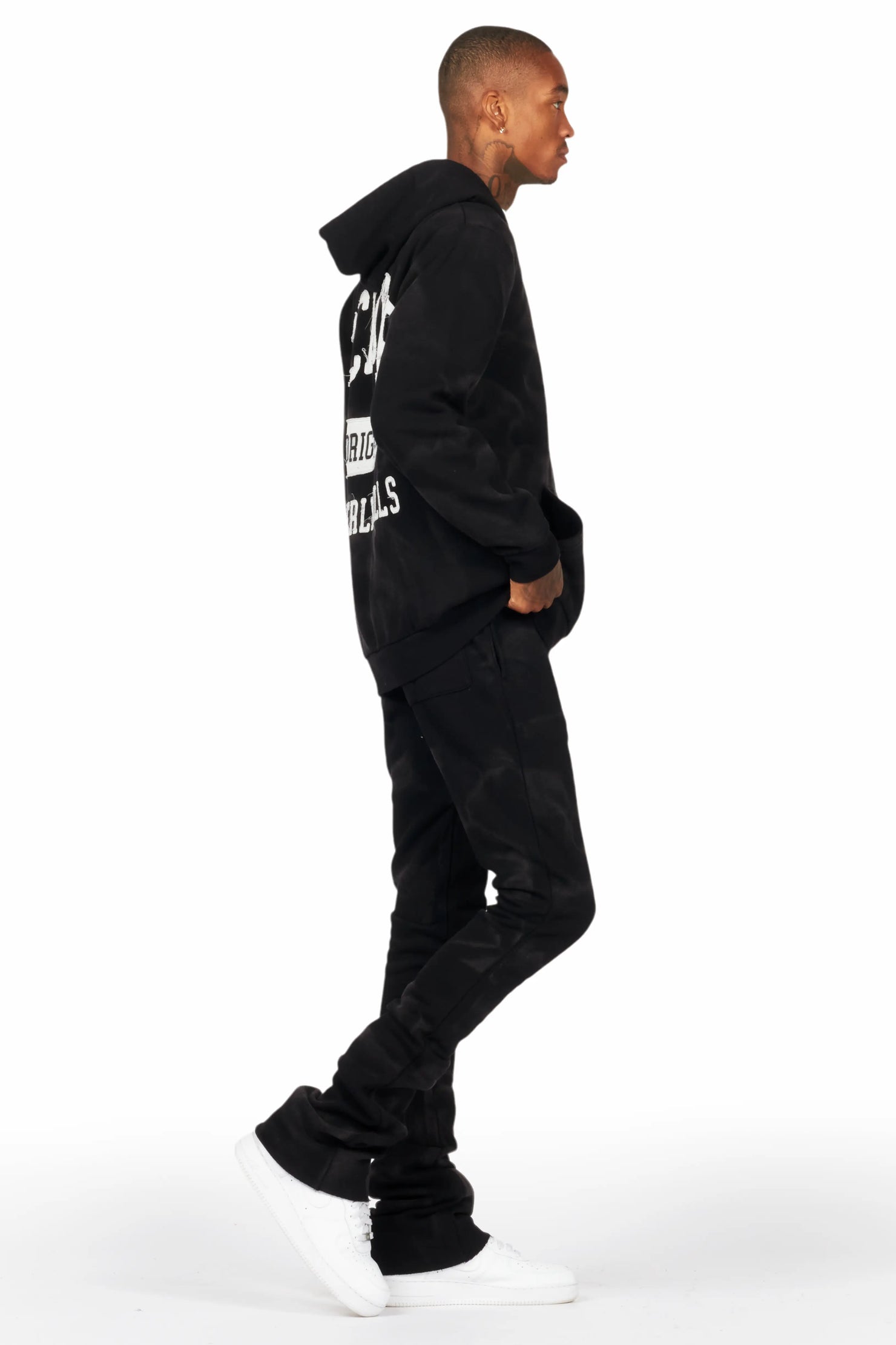 Member Black Hoodie Patchwork Stacked Flare Track Set