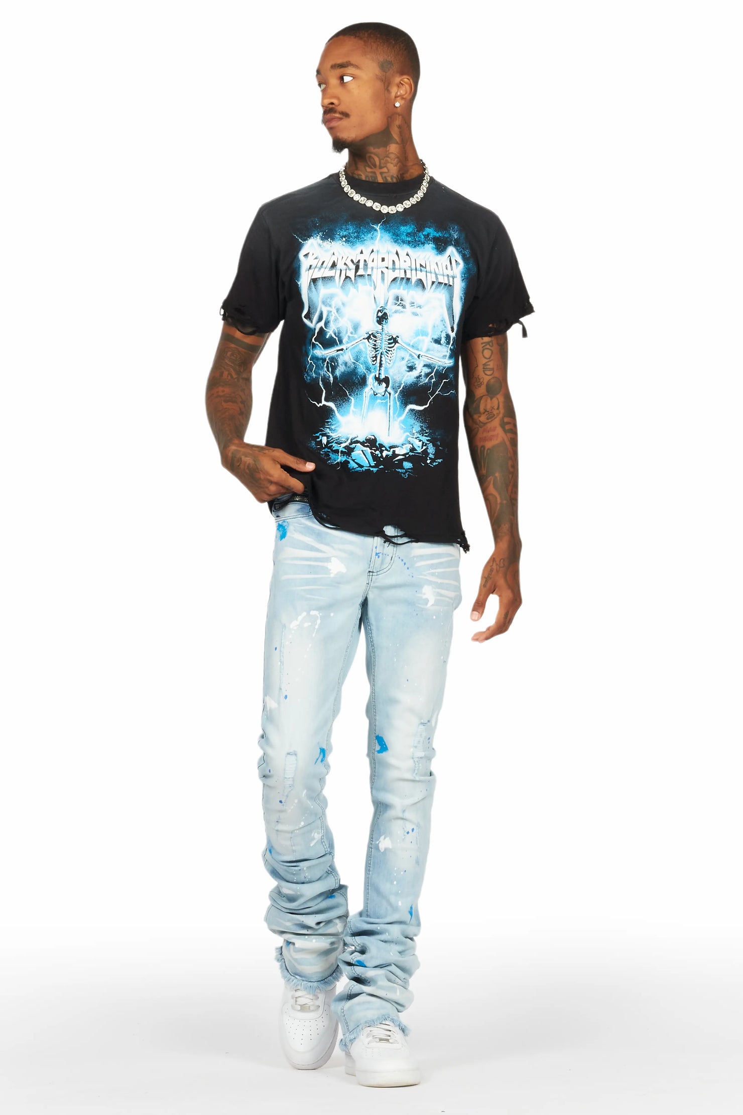 Florida Man Black T-Shirt/Super Stacked Flare Jean Set