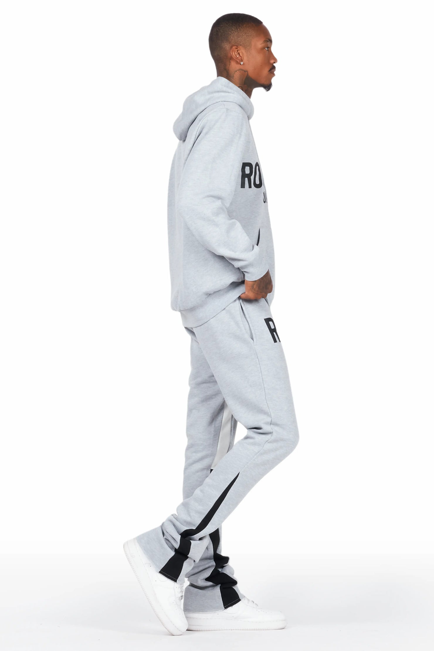 Lister Heather Grey/Black Graphic Hoodie/Stacked Flare Pant Track Set