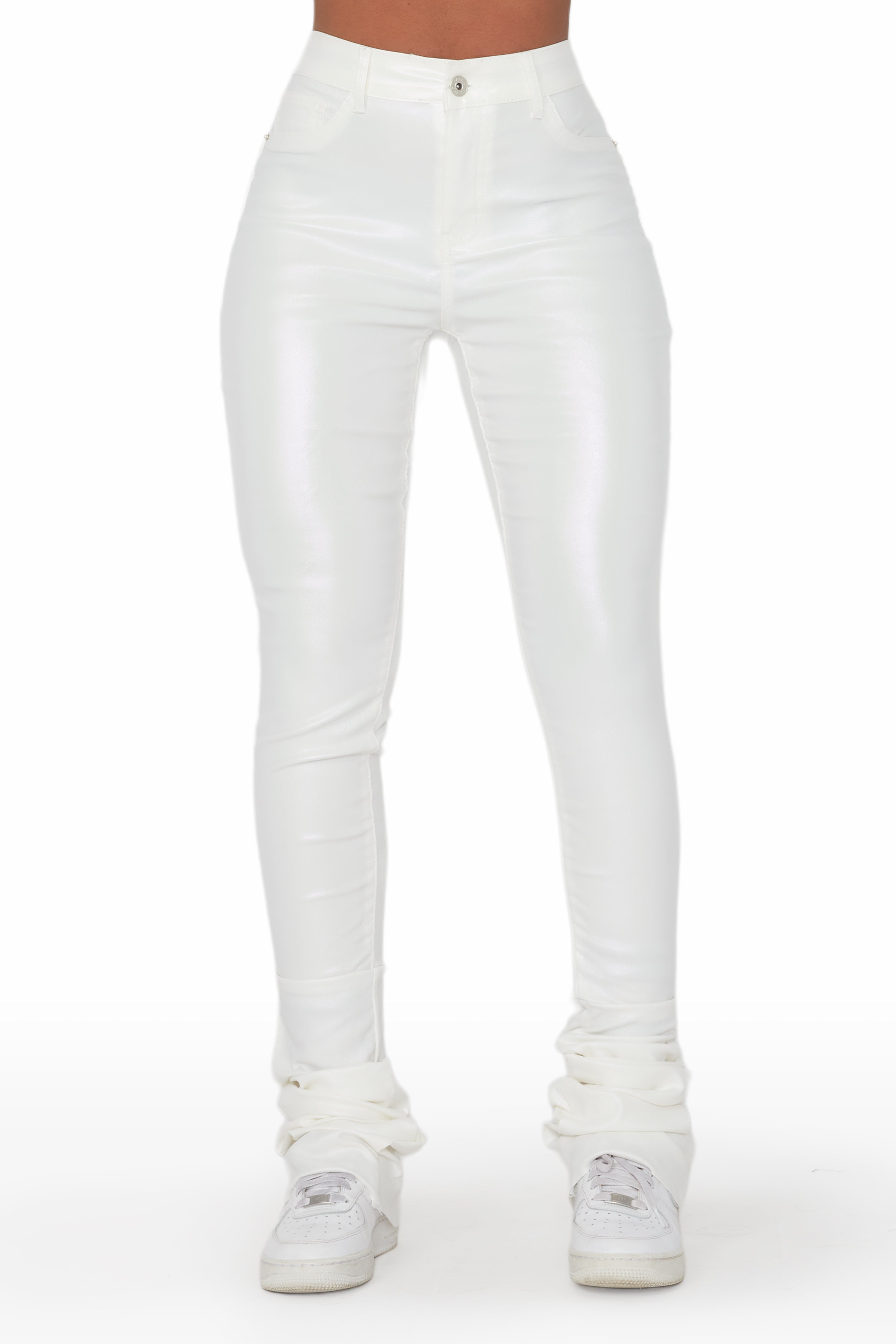 Zaniyah Metallic White PU Super Stacked Pant– Rockstar Original