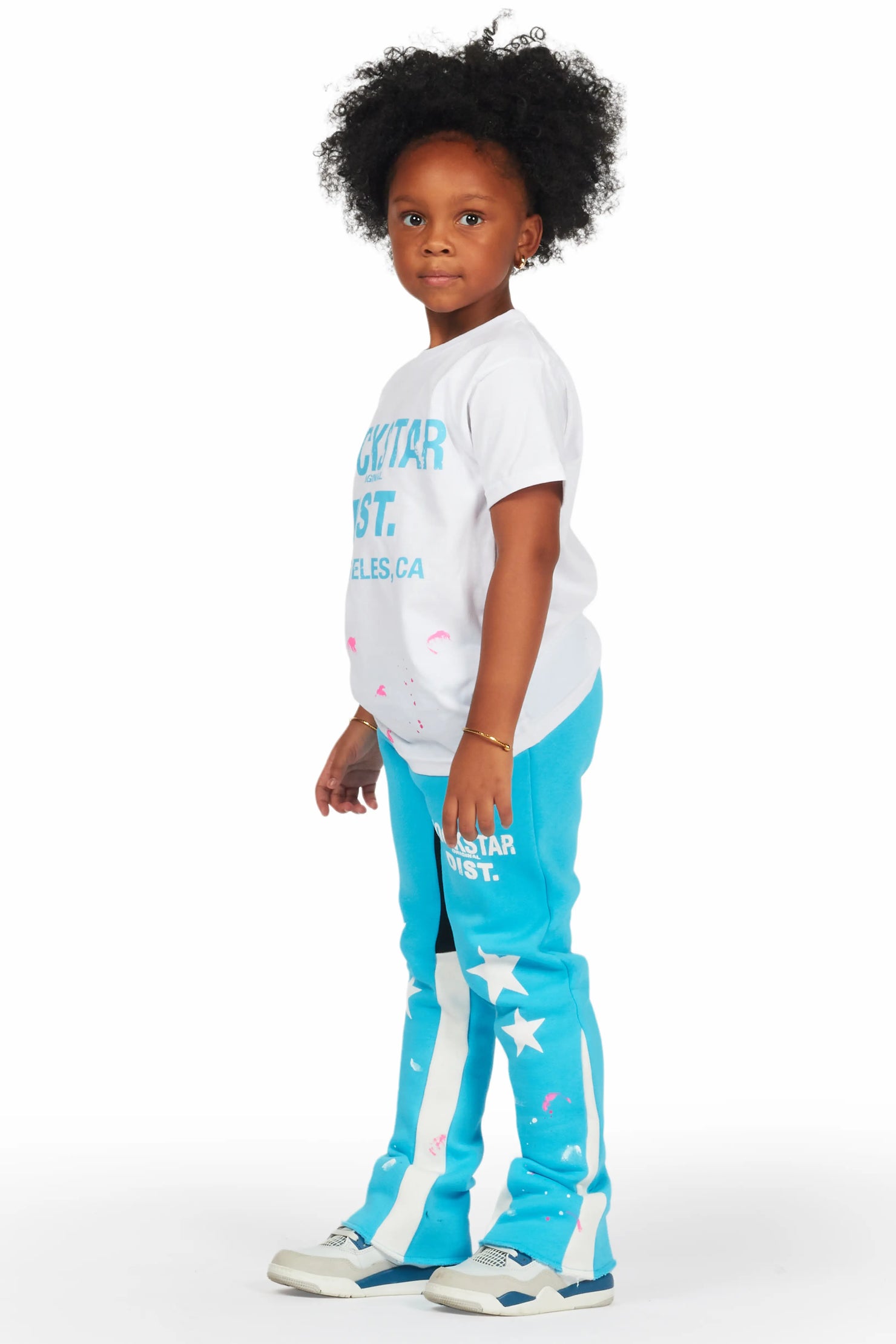 Girls Harlow Blue/White T-Shirt Stacked Set