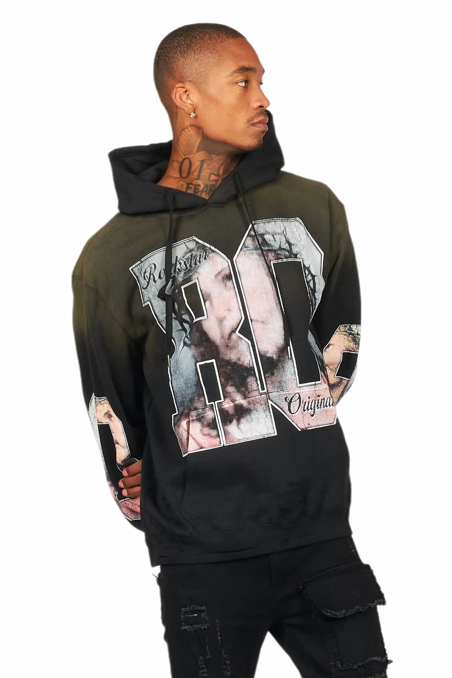 Lainer Black Graphic Distressed Hoodie