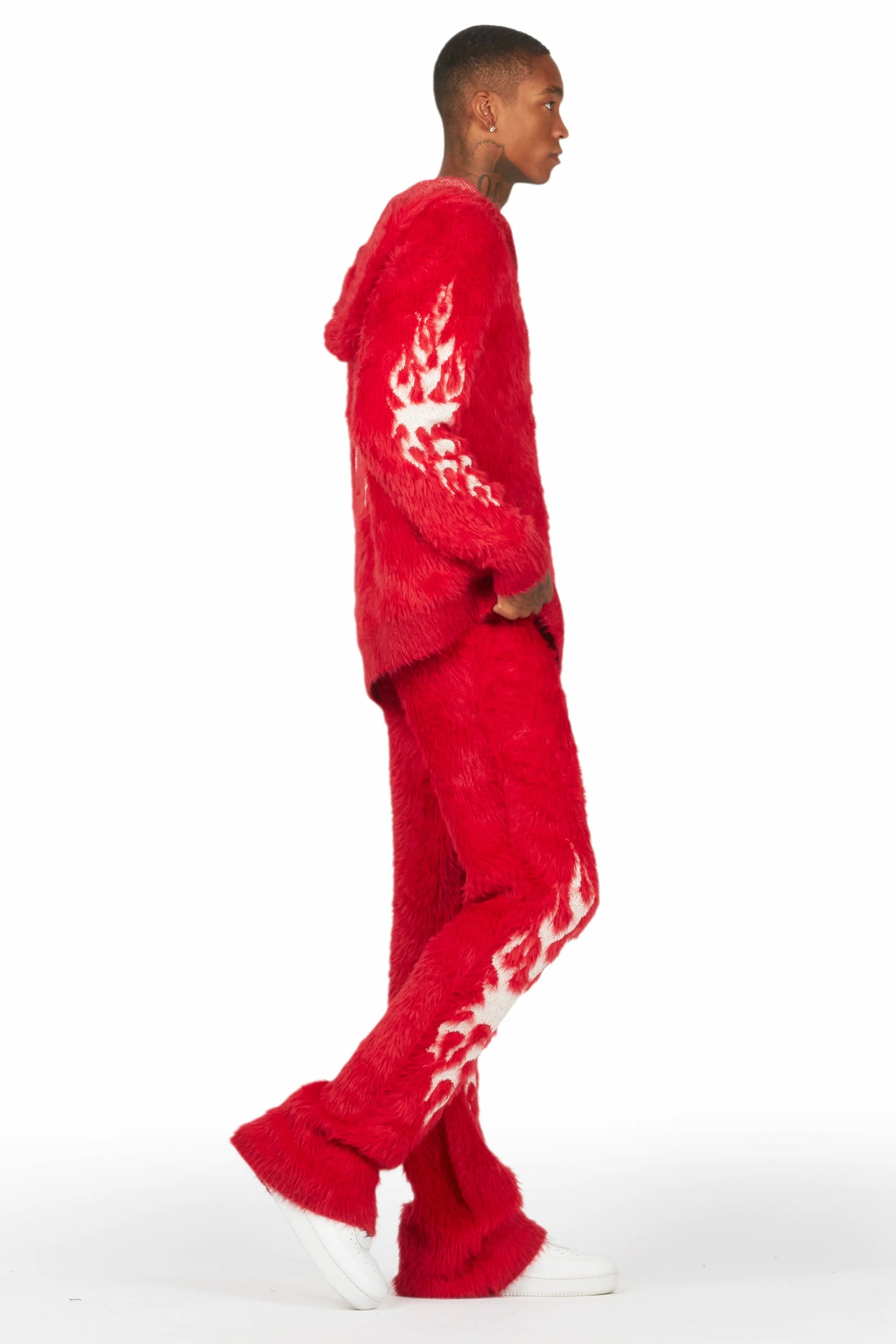 Toshio Red Stacked Flare Knitted Mohair Track Set