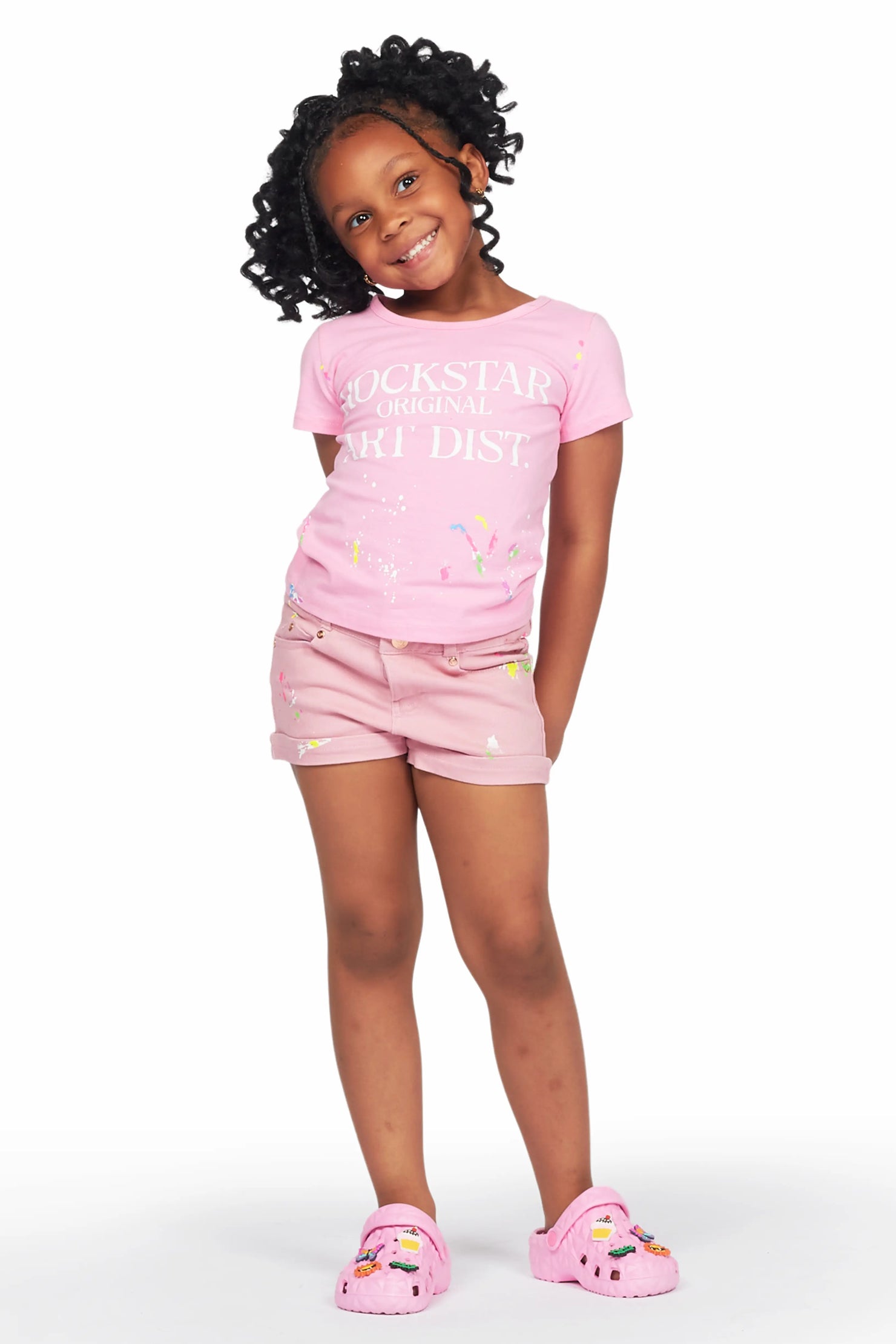 Girls Idana Pink T-Shirt/Denim Short Set