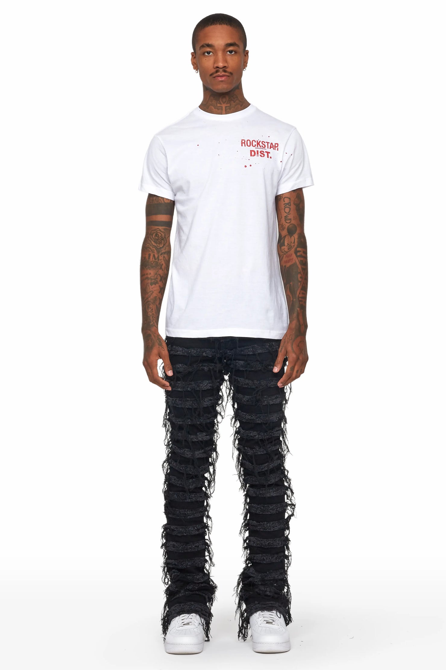 Ayan Black Distressed Stacked Flare Jeans