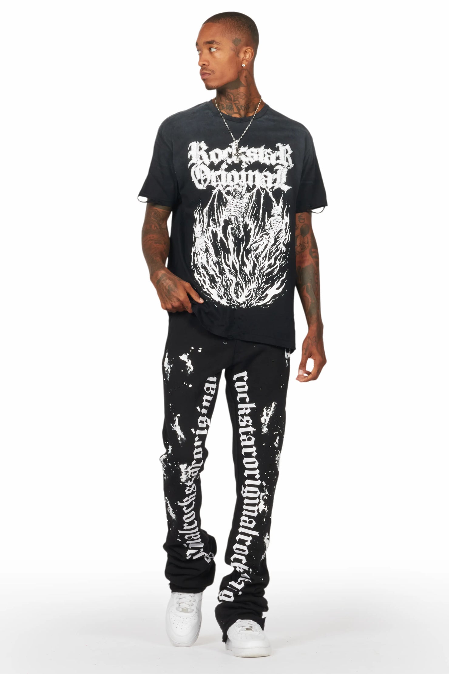 Adwin Painter Black/White Super Stacked Flare Pants