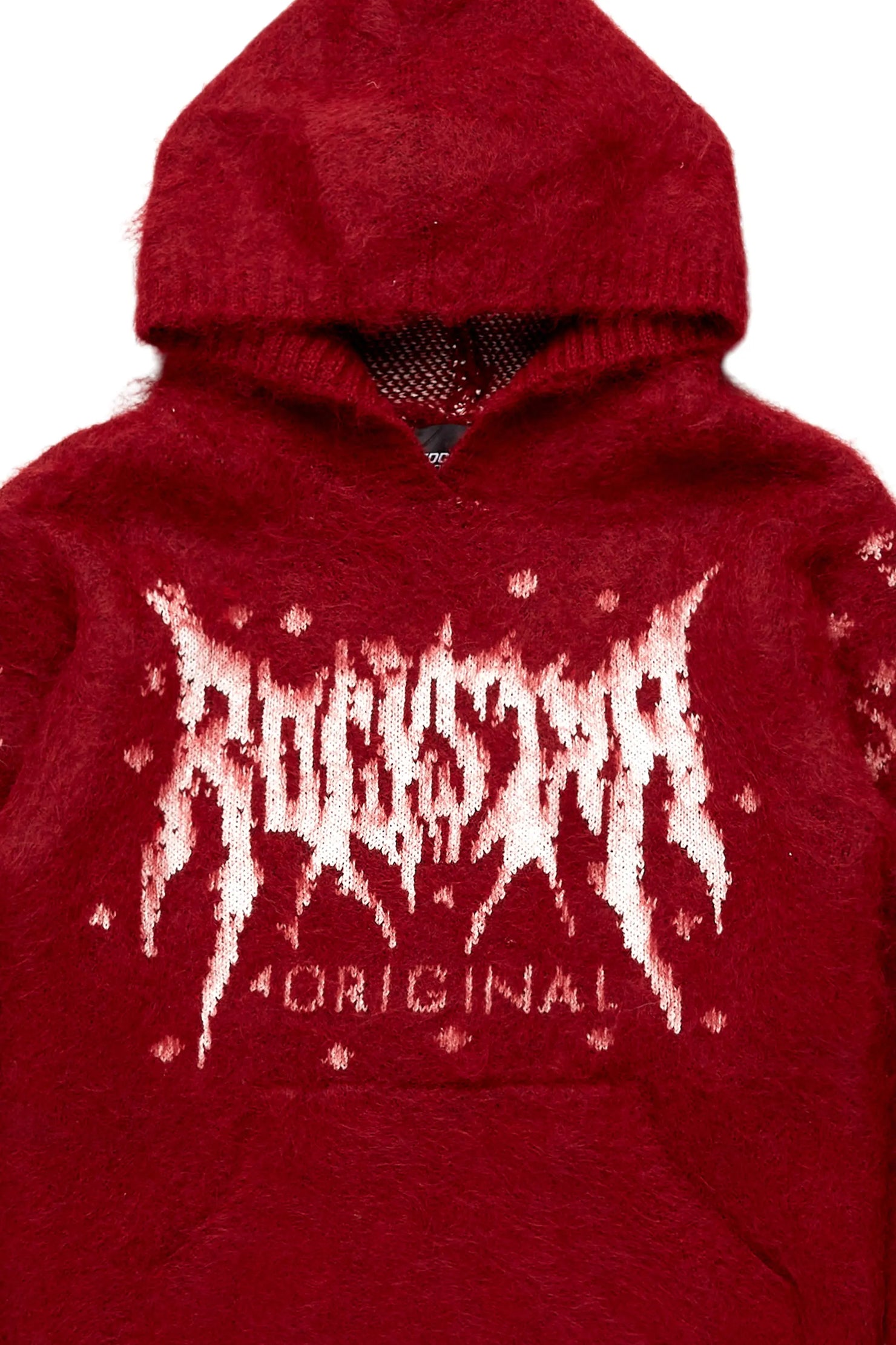 Boys Raymond Red Graphic Knitted Mohair Hoodie