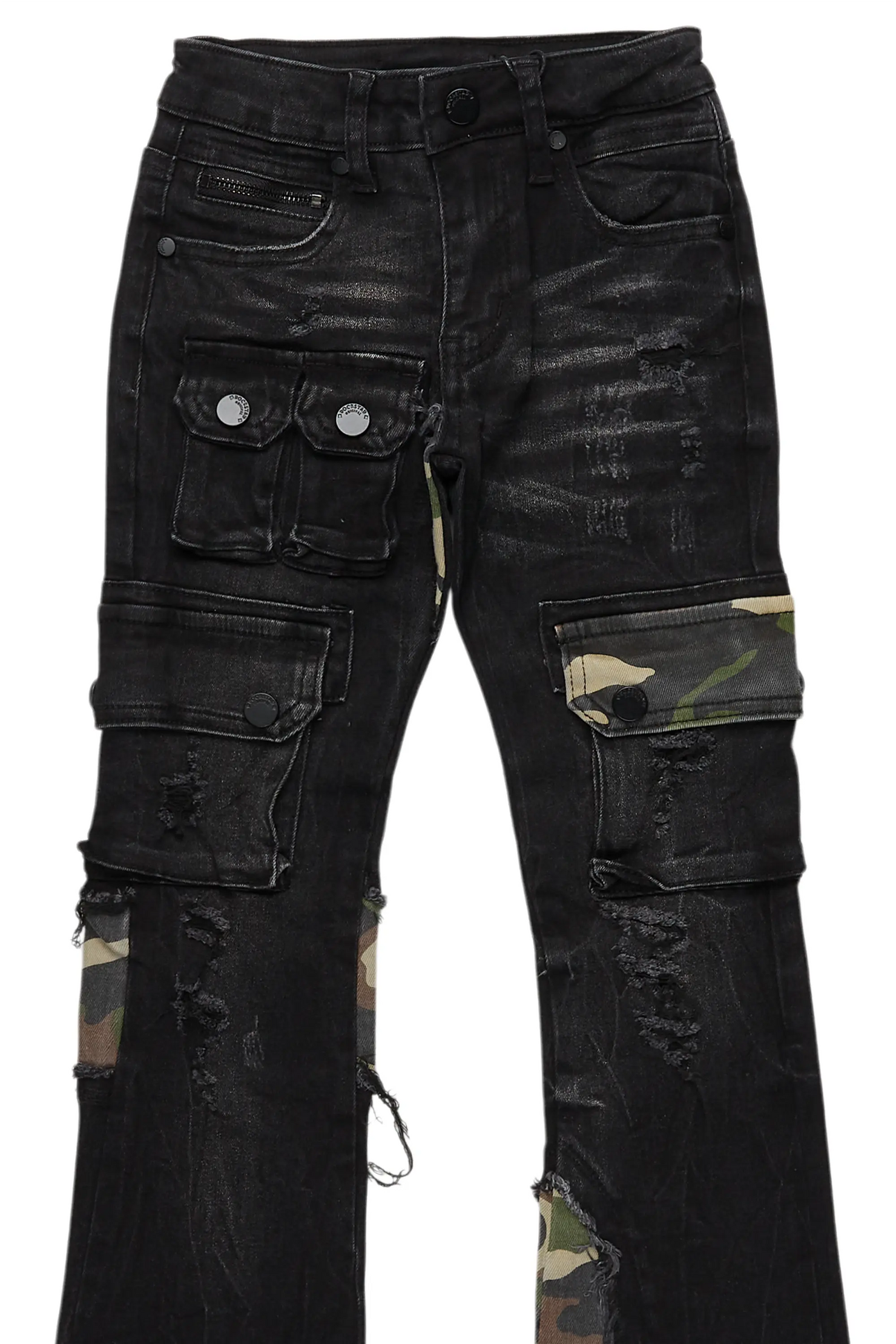 Boys Zeta Black Stacked Flare Jean