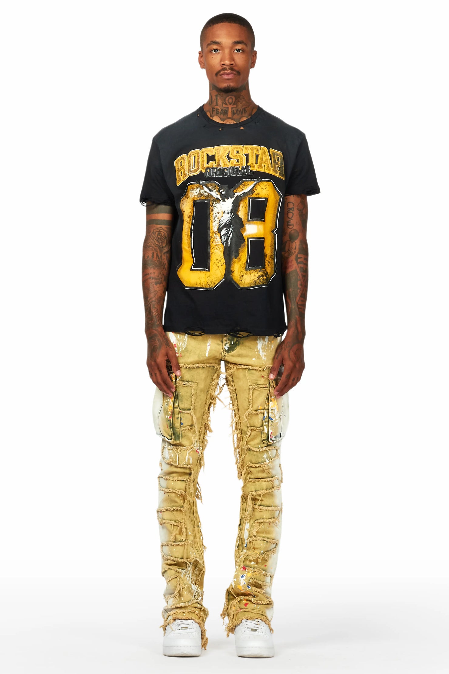 Jairo Yellow Painter Stacked Flare Jean