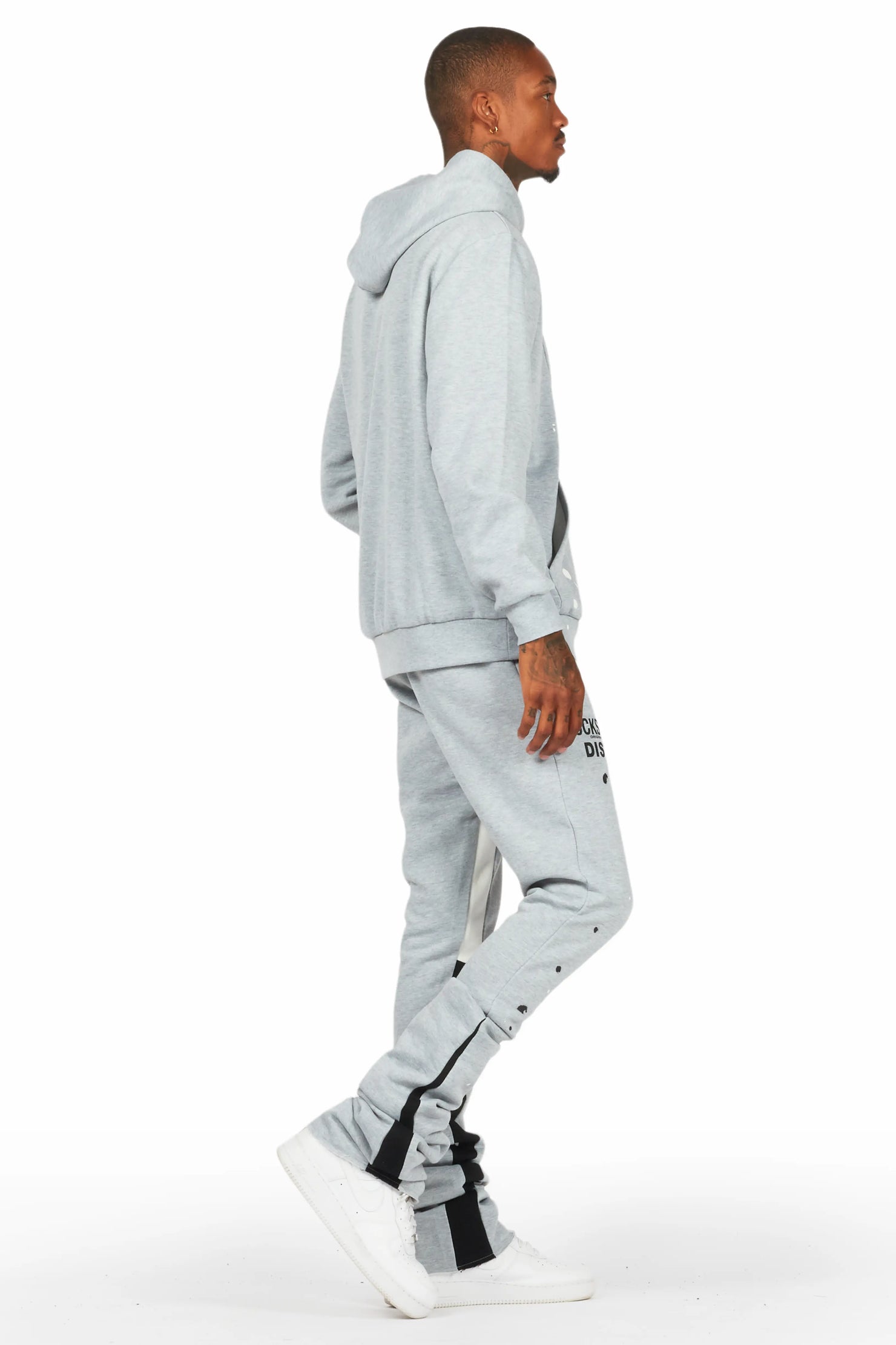 Jaco Heather Grey Hoodie/Super Stacked Flare Pant Track Set