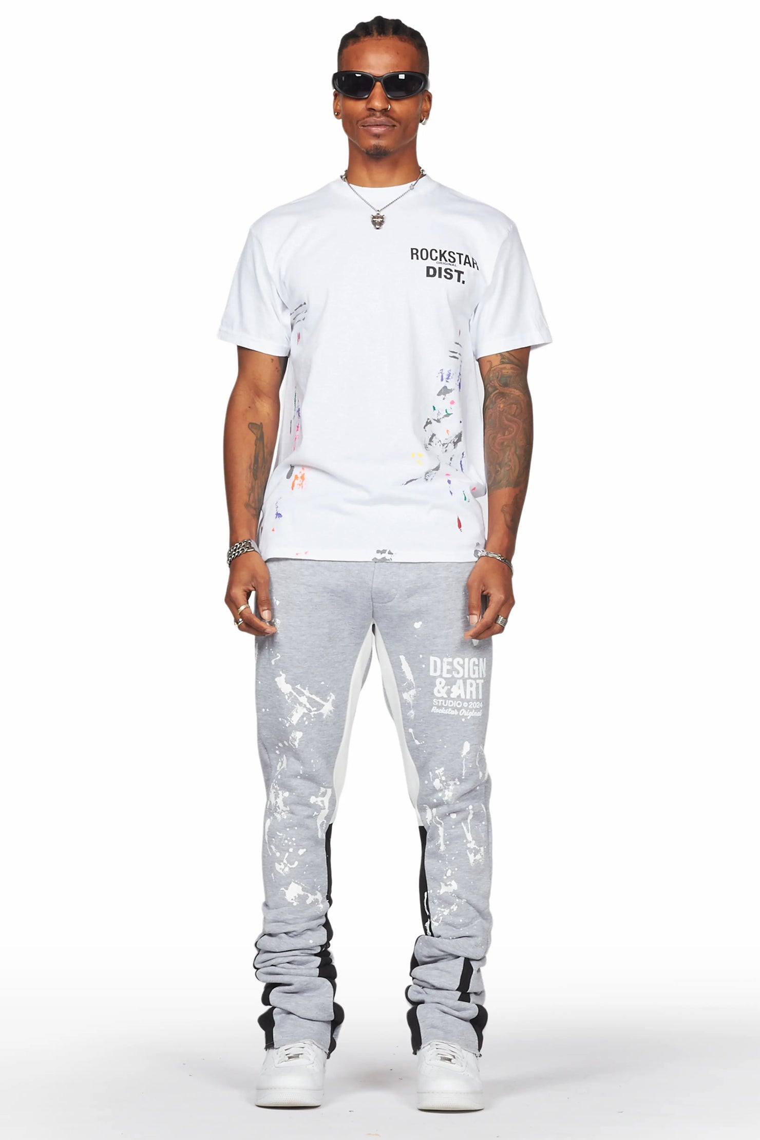 Damone Heather Grey Super Stacked Flare Track Pant