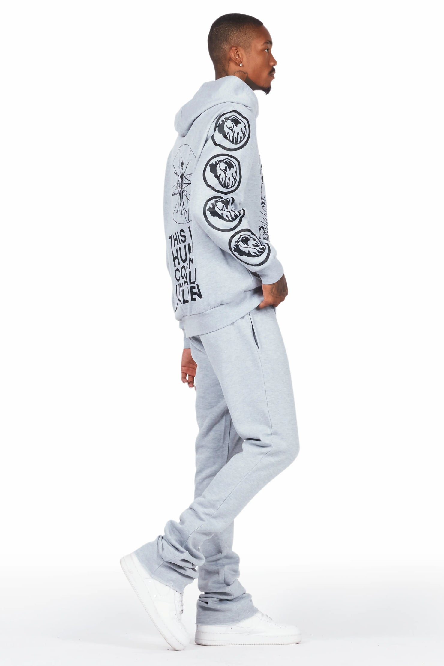 Yarden Grey Graphic Hoodie/Stacked Flare Pant Track Set