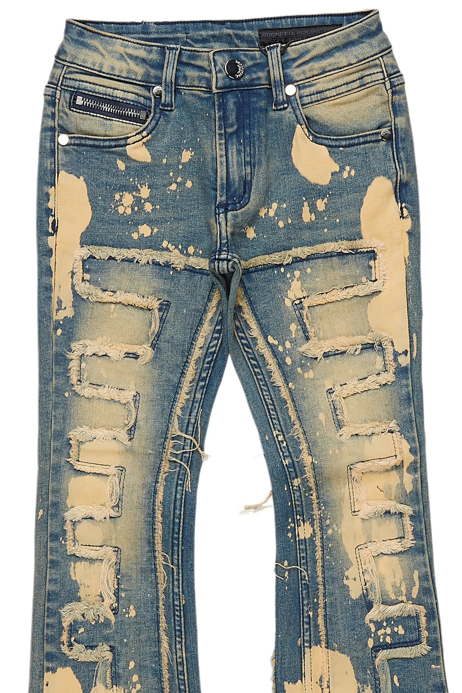 Boys Laban Dirty Blue Bleach Stacked Flare Jean