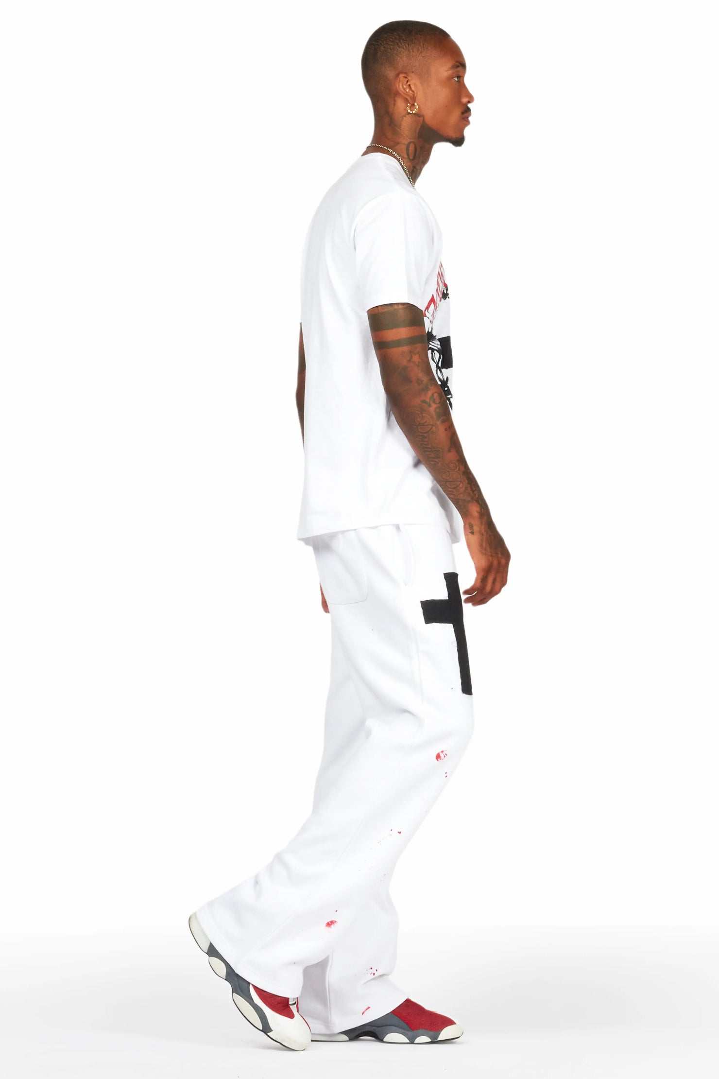 Hasim White T-Shirt/Stacked Flare Track Set