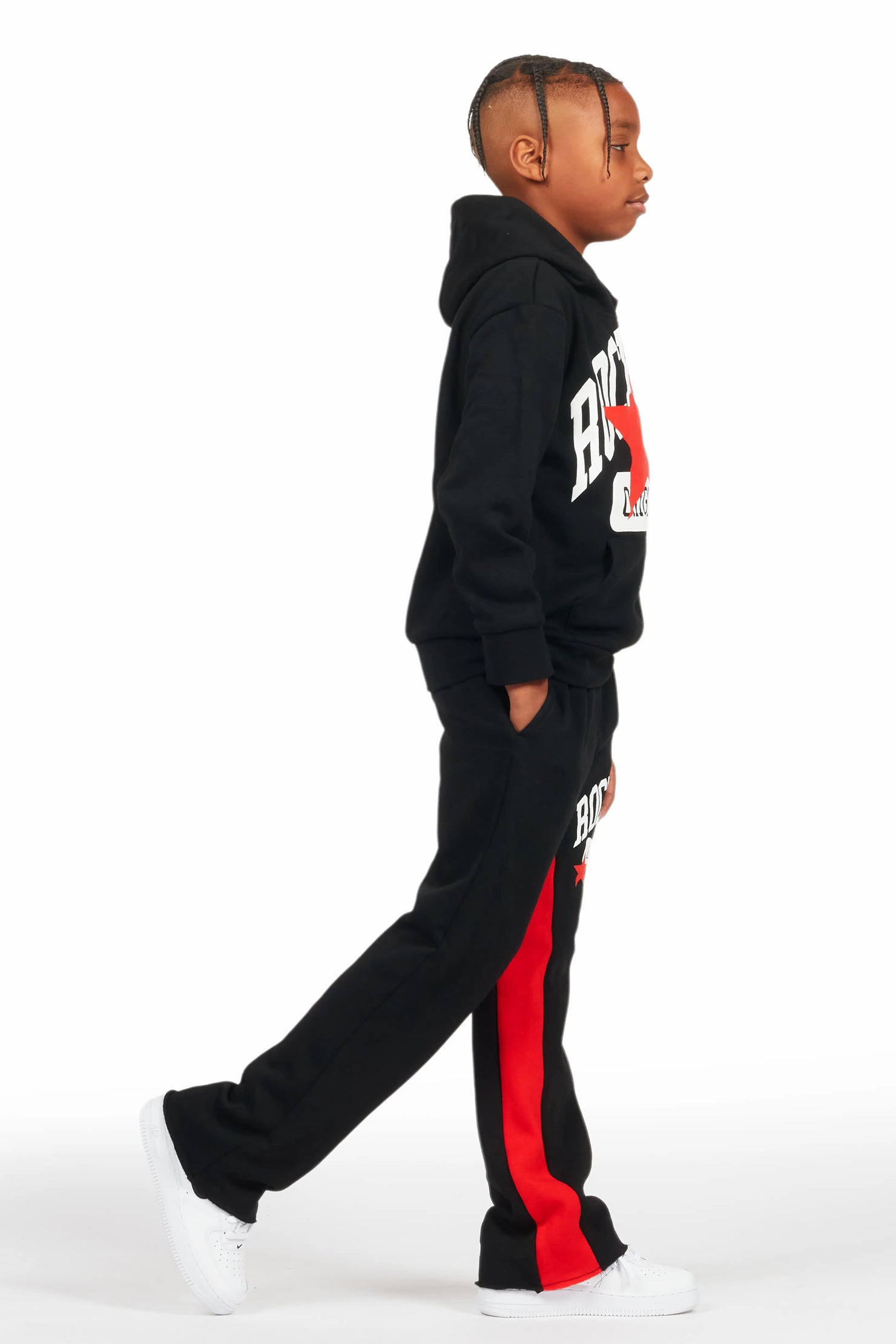 Boys Mallor Black/Red Baggy Stacked Hoodie Track Set