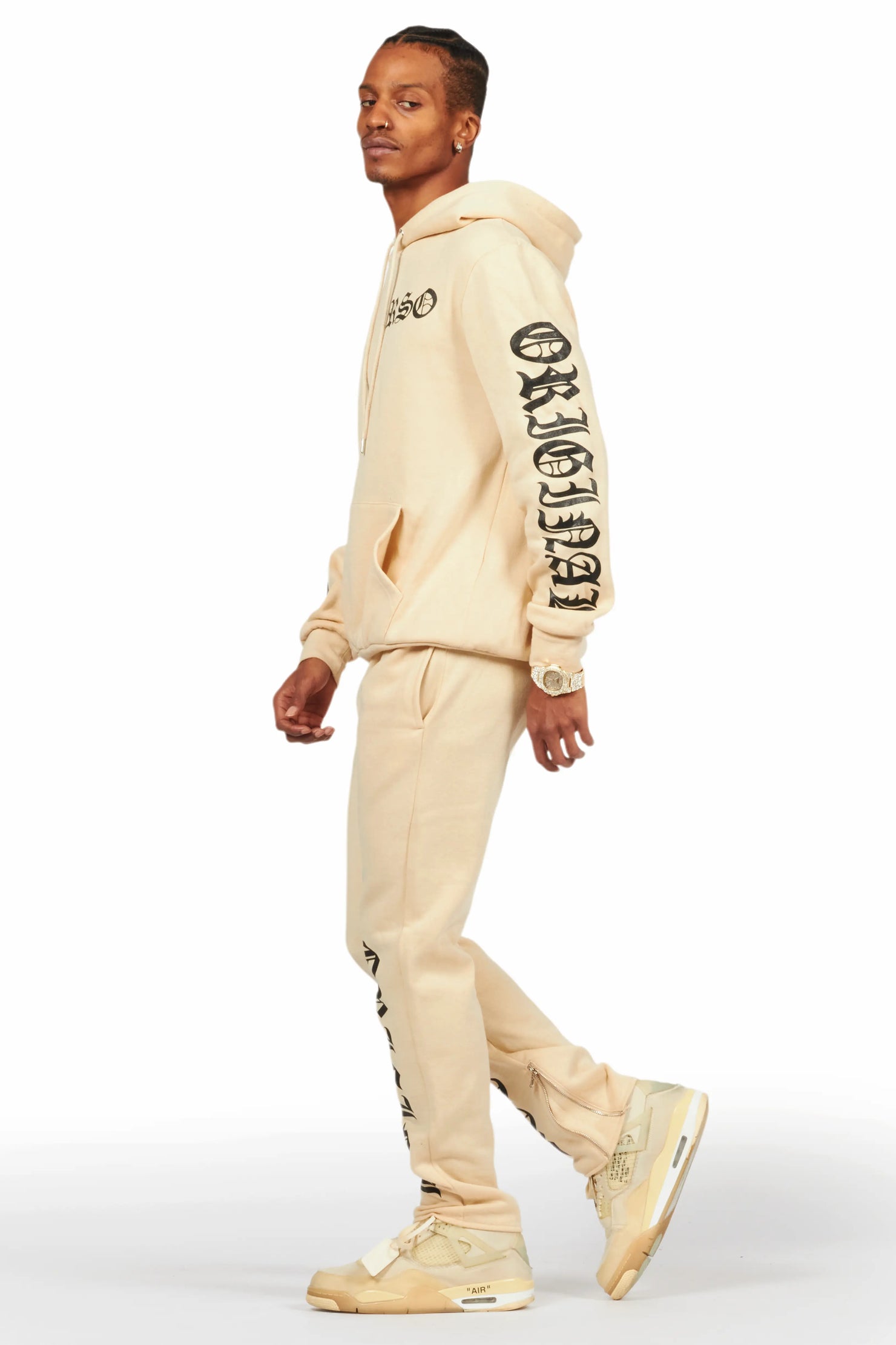 Alonzo Beige Slim Fit Hoodie Track Set