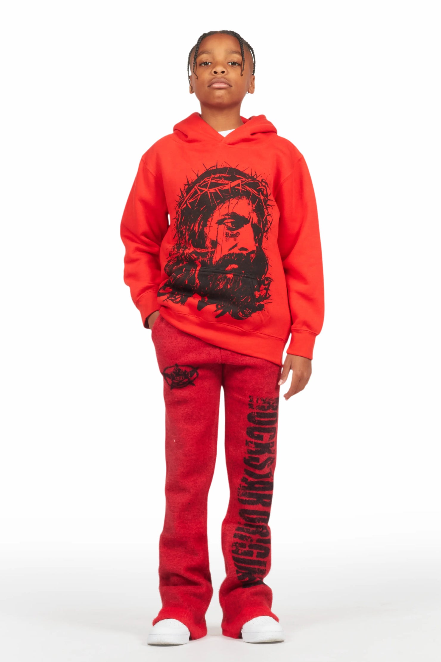 Boys Keve Red Knitted Mohair Flare Sweat Pant