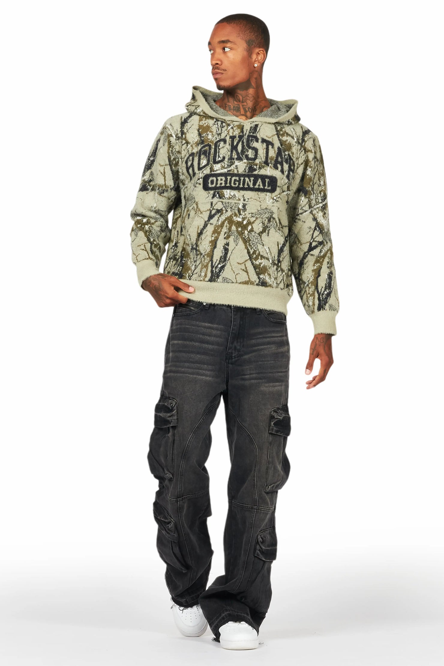 Gregor Black Baggy Fit Cargo Jean