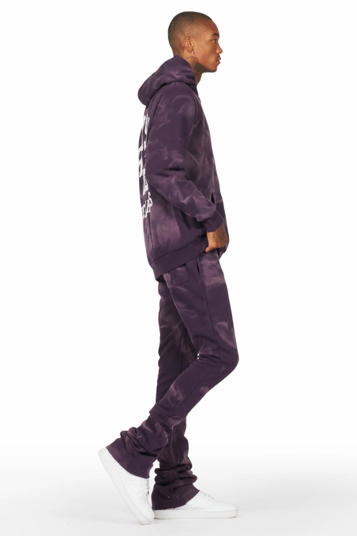 Member Purple Hoodie Patchwork Stacked Flare Track Set