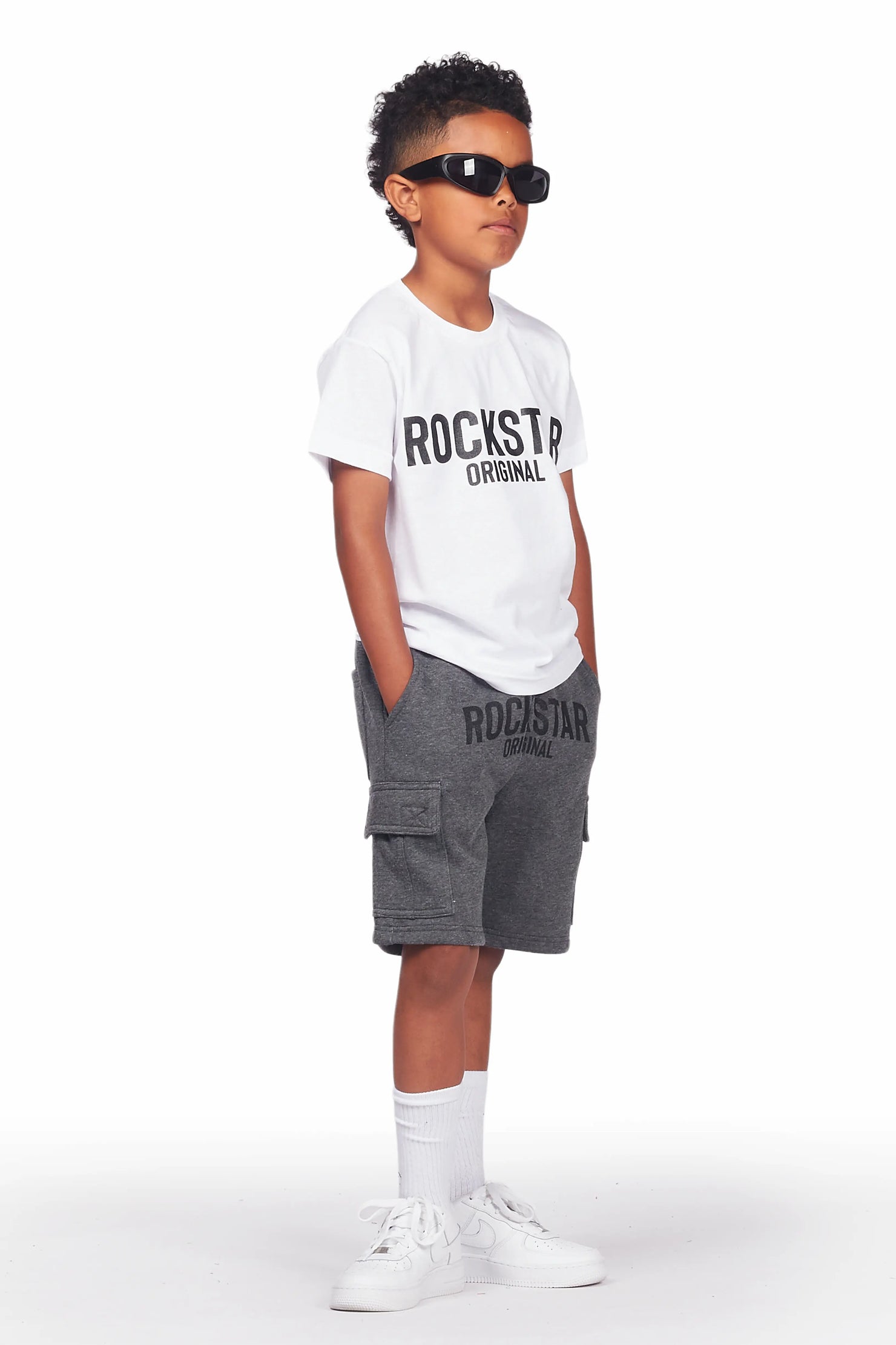 Boys Sana White/Grey T-Shirt Cargo Short Set