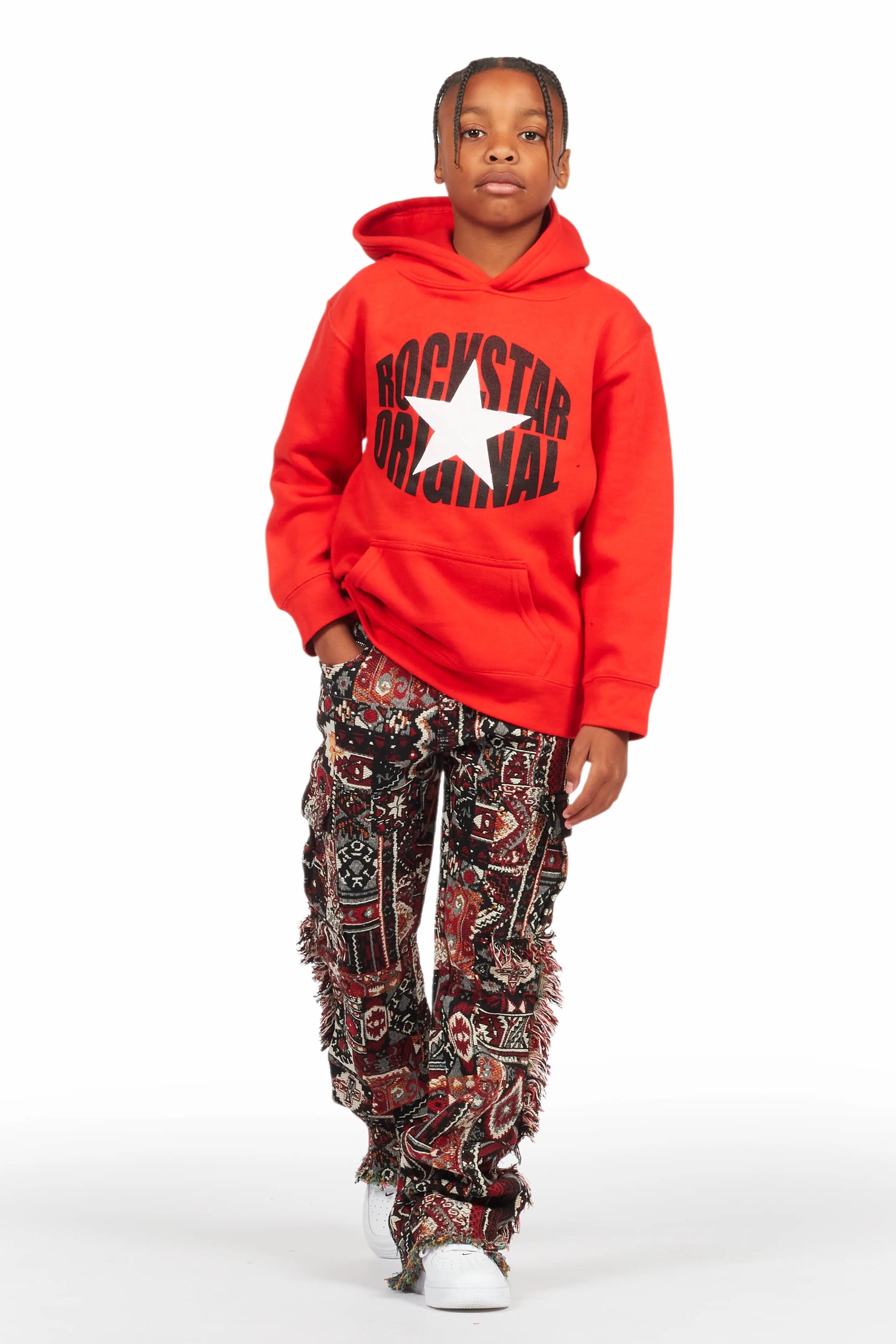 Boys Ayami Black/Multi Slim Tapestry Flare Pants