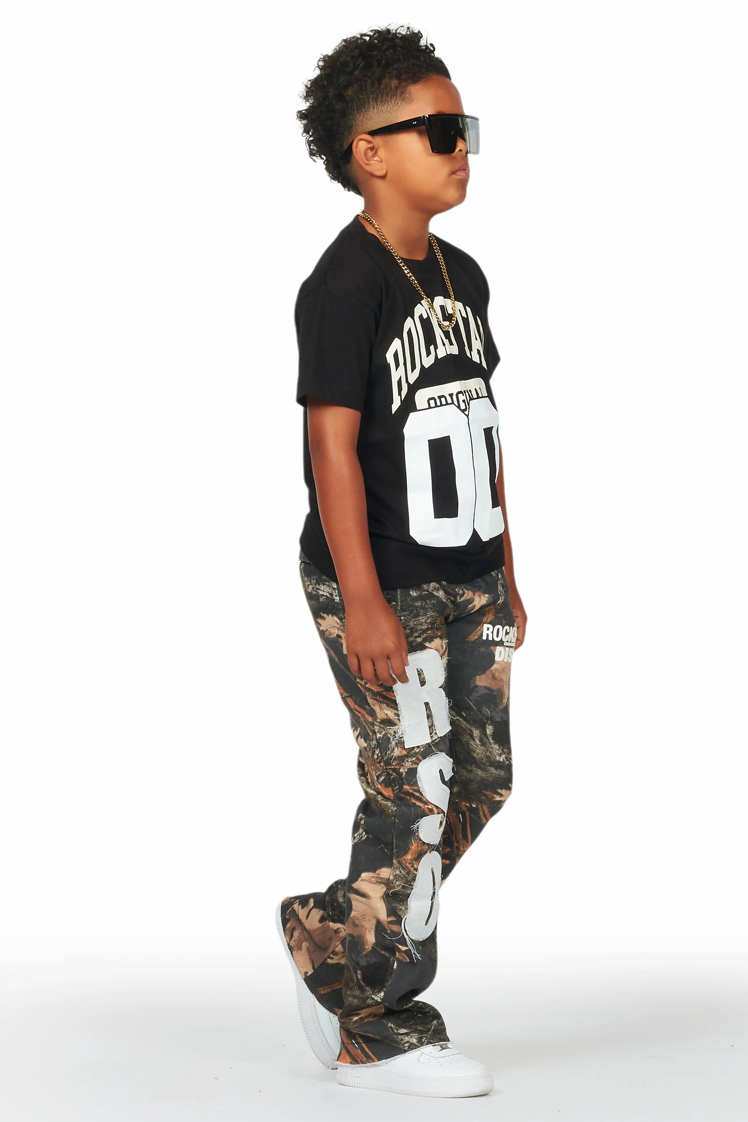 Boys Bansi Black Tree Camo Stacked Trackpant