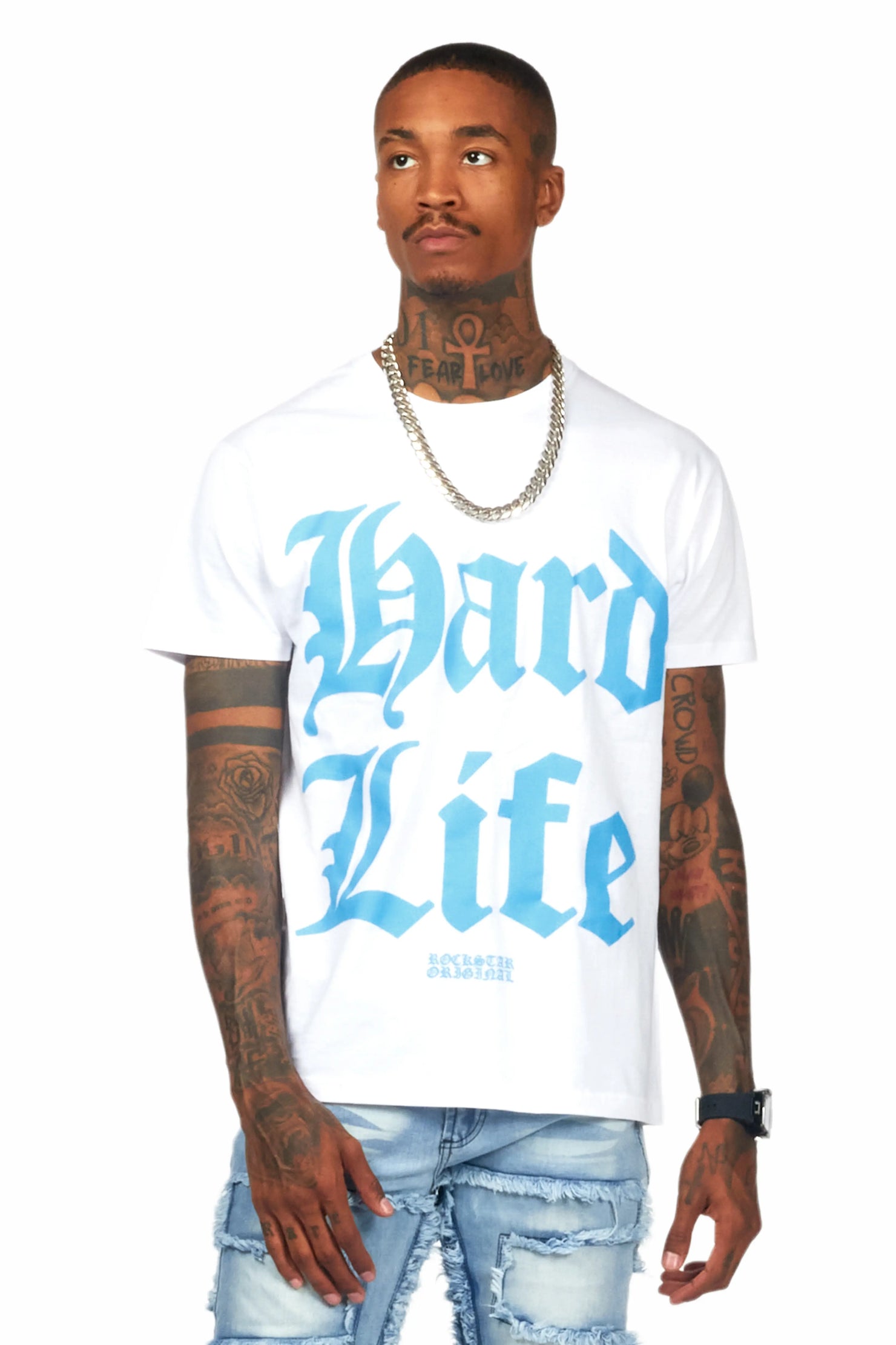 Hard Life White/Blue Graphic T-Shirt