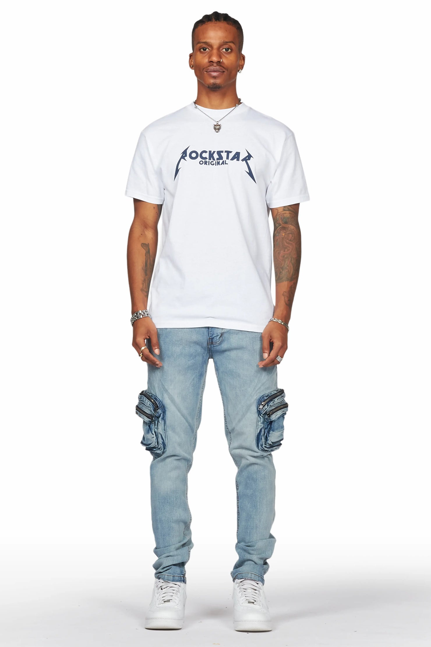 Falan Light Blue Skinny Fit Cargo Jean