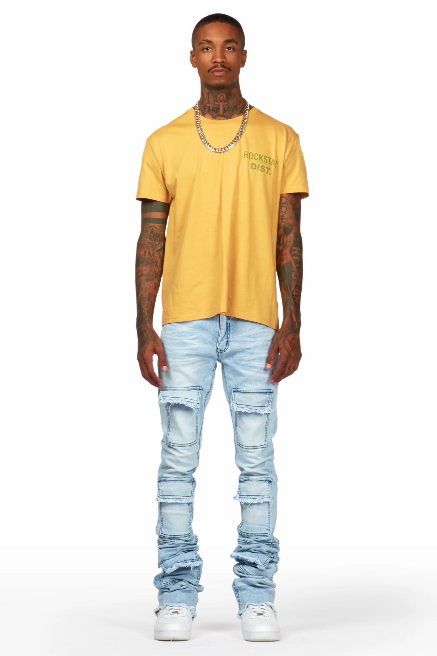 Piet Light Blue Cargo Super Stacked Flare Jean