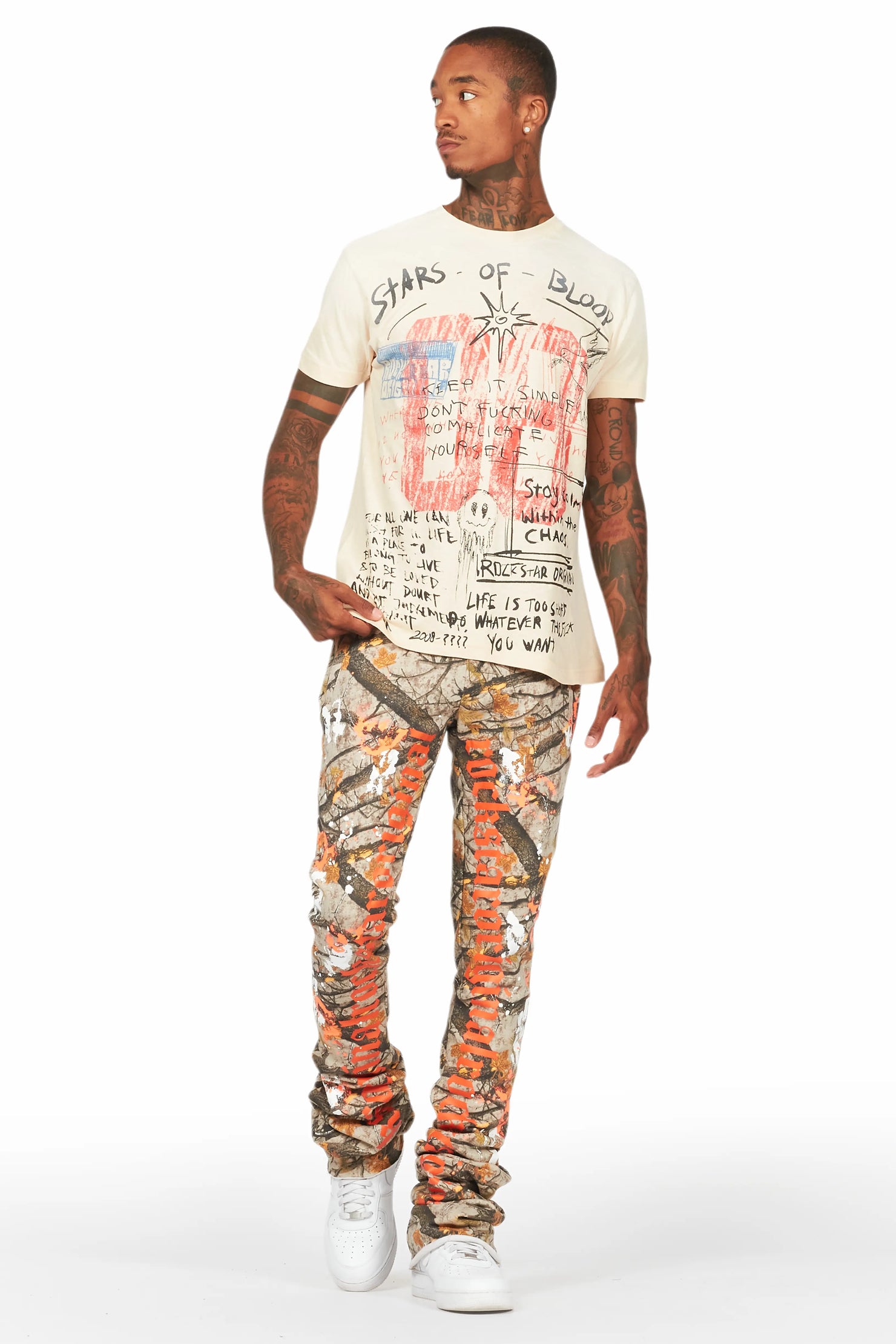 Adwin Painter Tree Camo Super Stacked Flare Pants