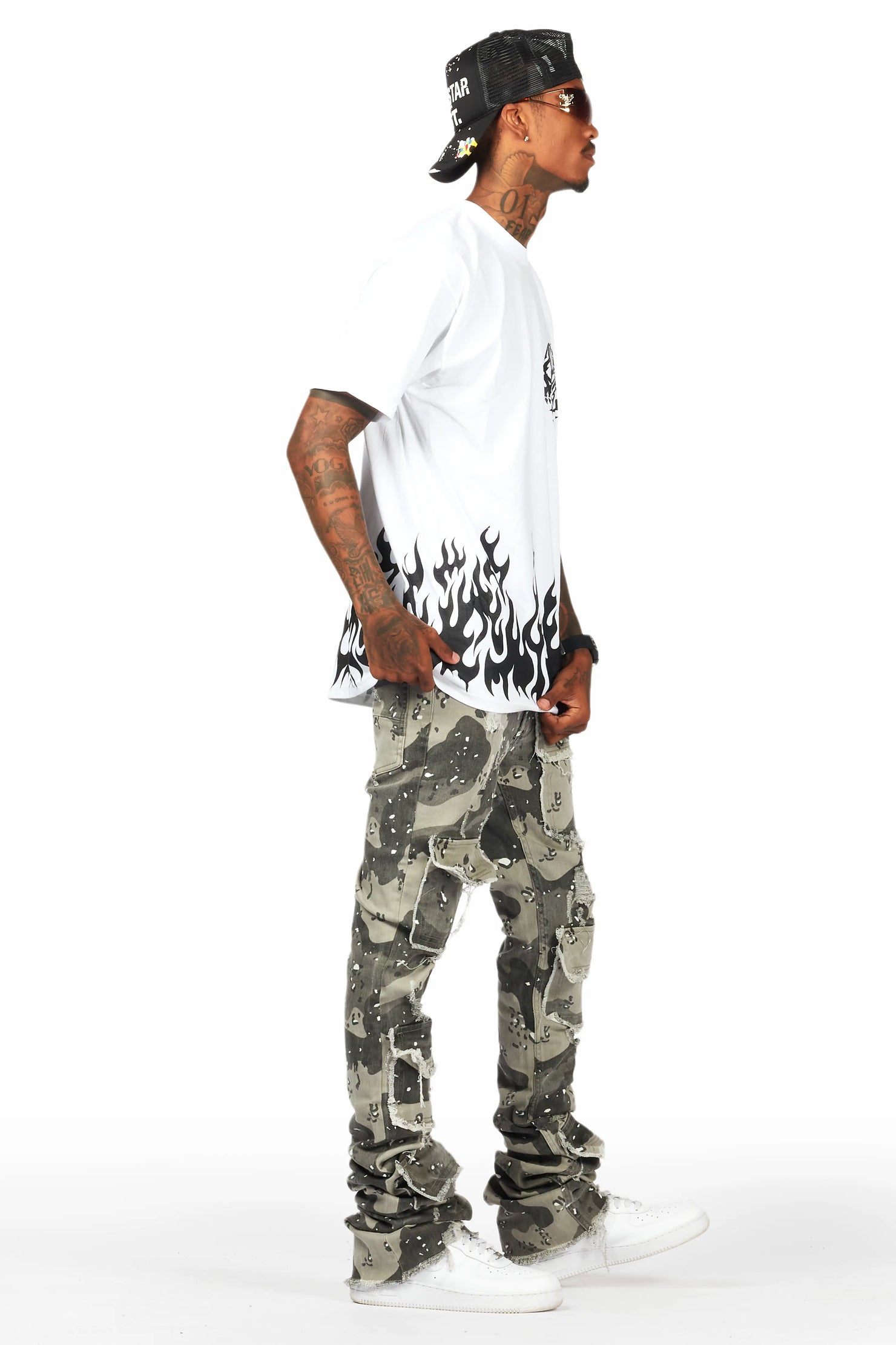 Petrus Grey Camo Super Stacked Flare Jean