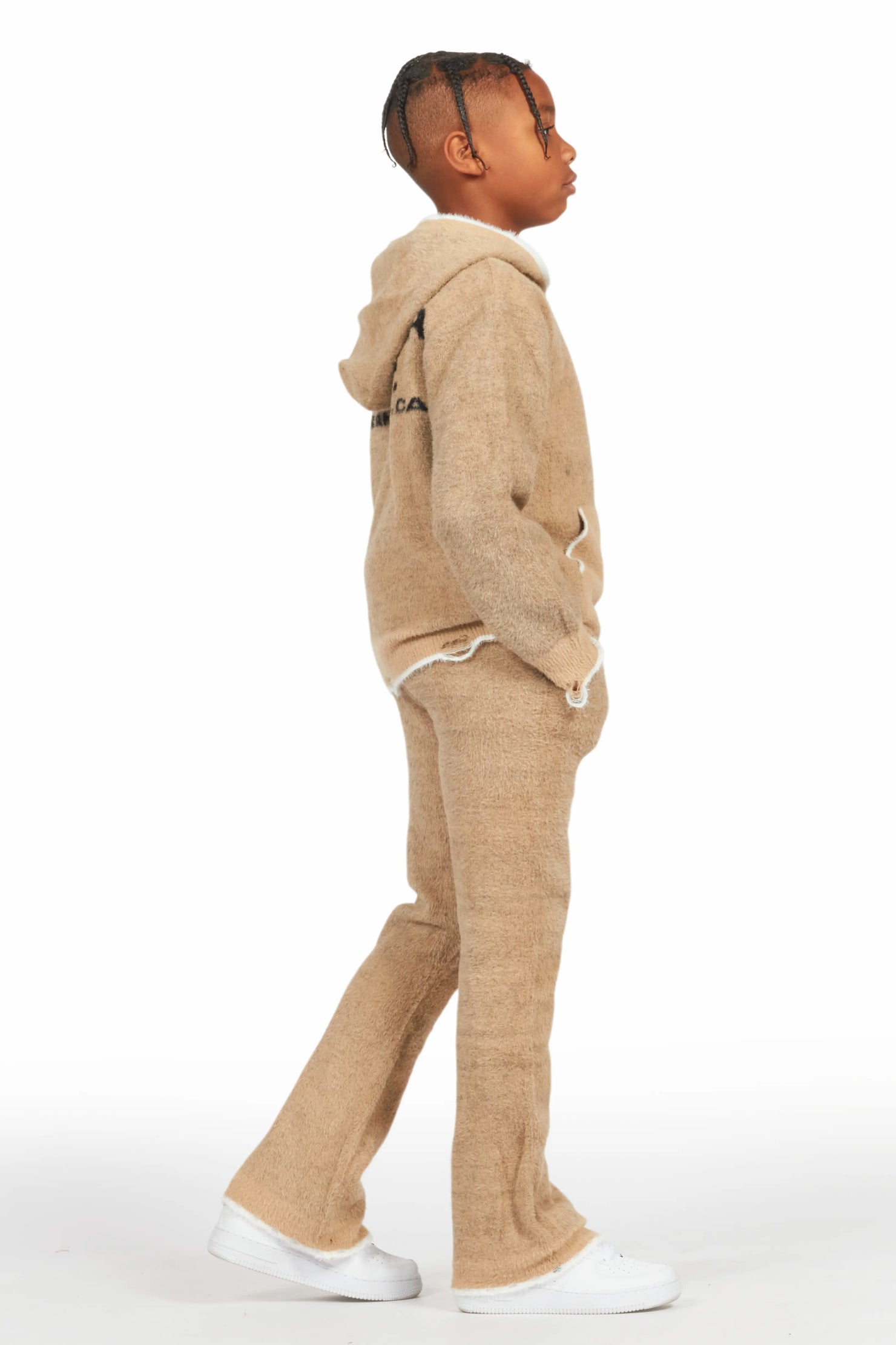 Boys Lake Mohair Beige Knit Track set