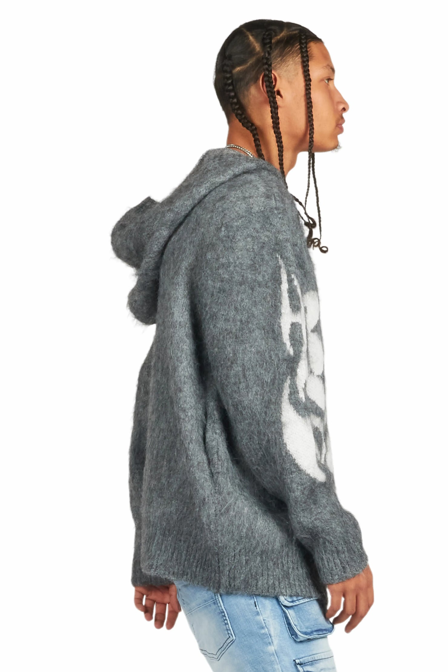 Hakon Grey Graphic Knitted Mohair Hoodie