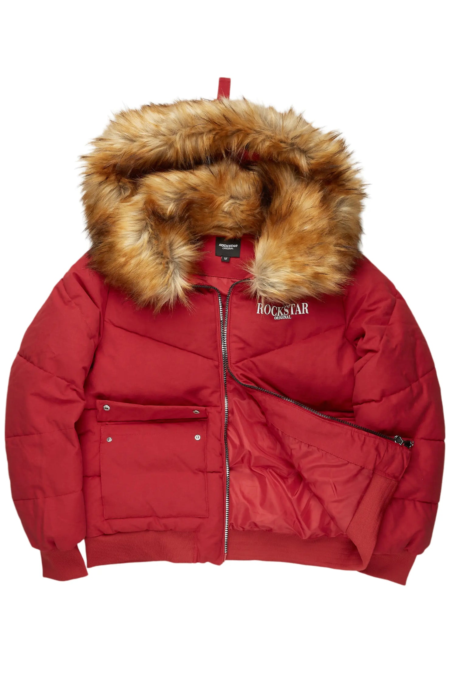 Langston Red Puffer Jacket with Fur Hood