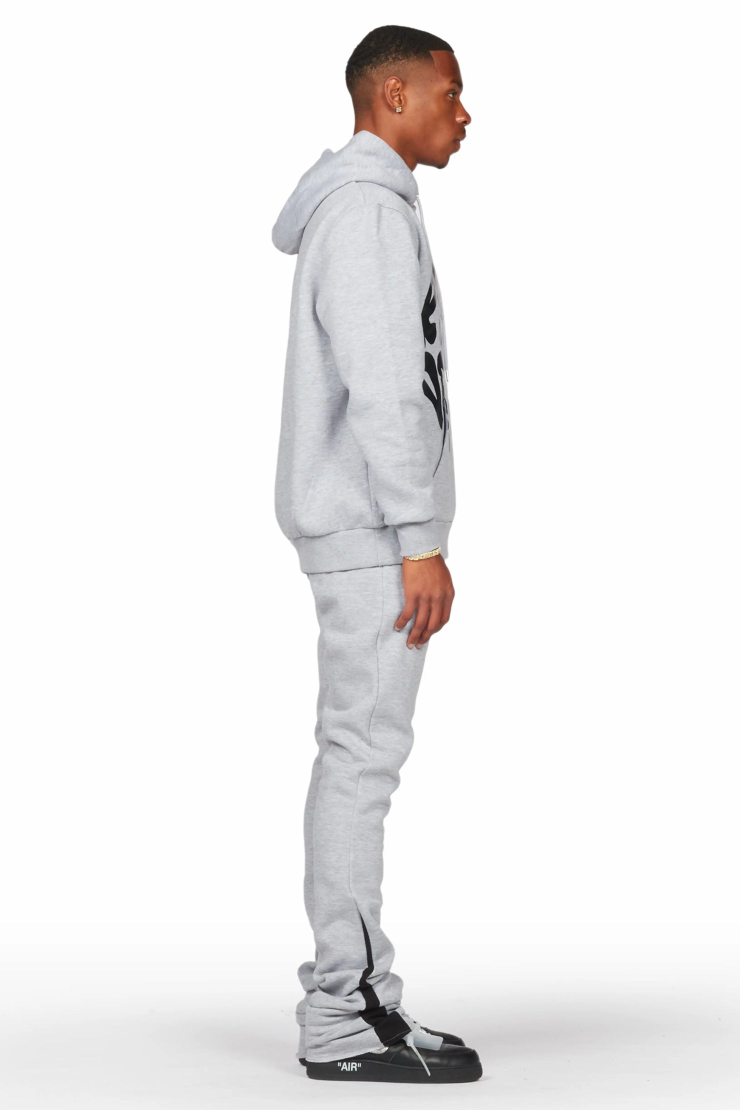 Thierry Heather Grey Super Stacked Flare Track Pant Set
