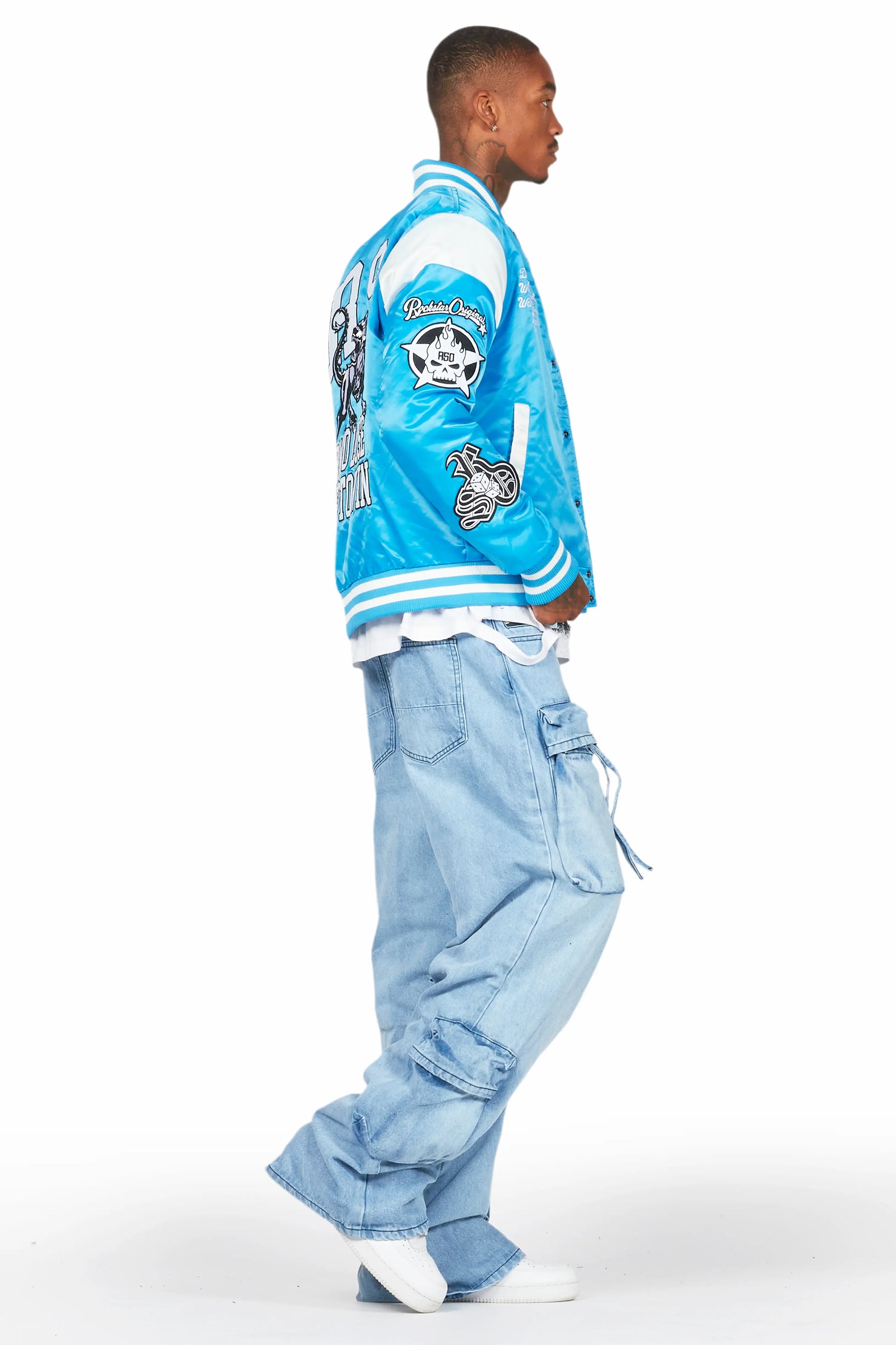 Cazer Blue Baggy Fit Cargo Jean