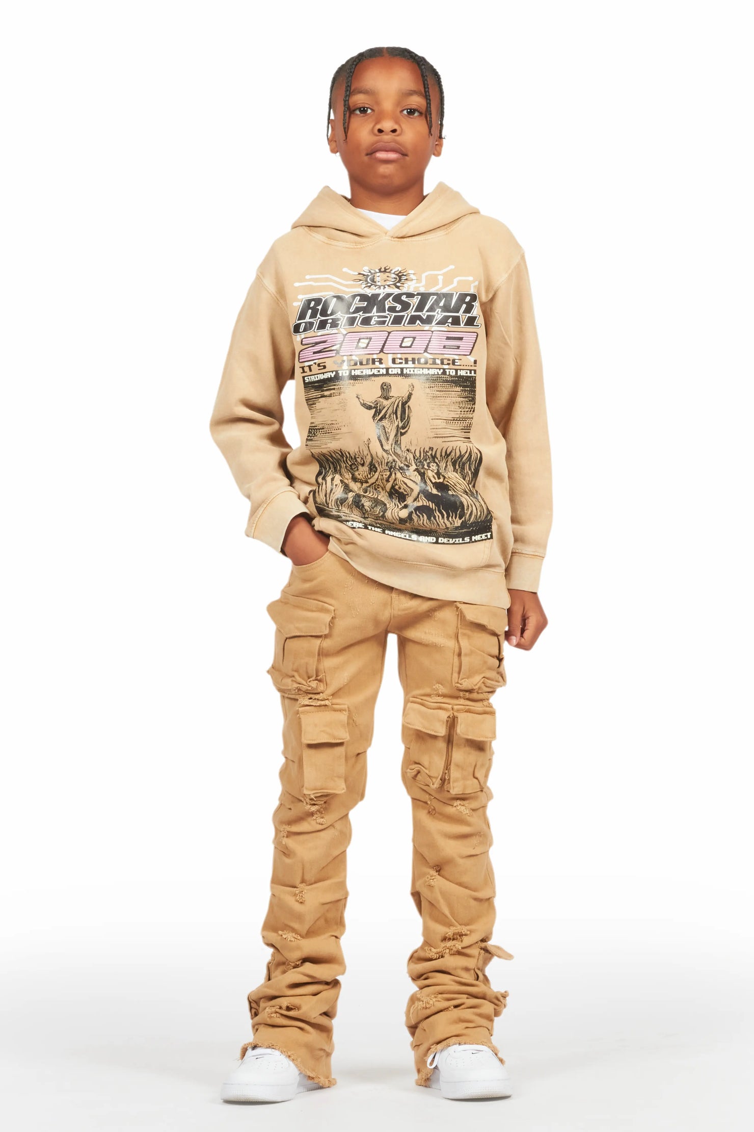 Boys Gentry Beige Stacked Flare Jean