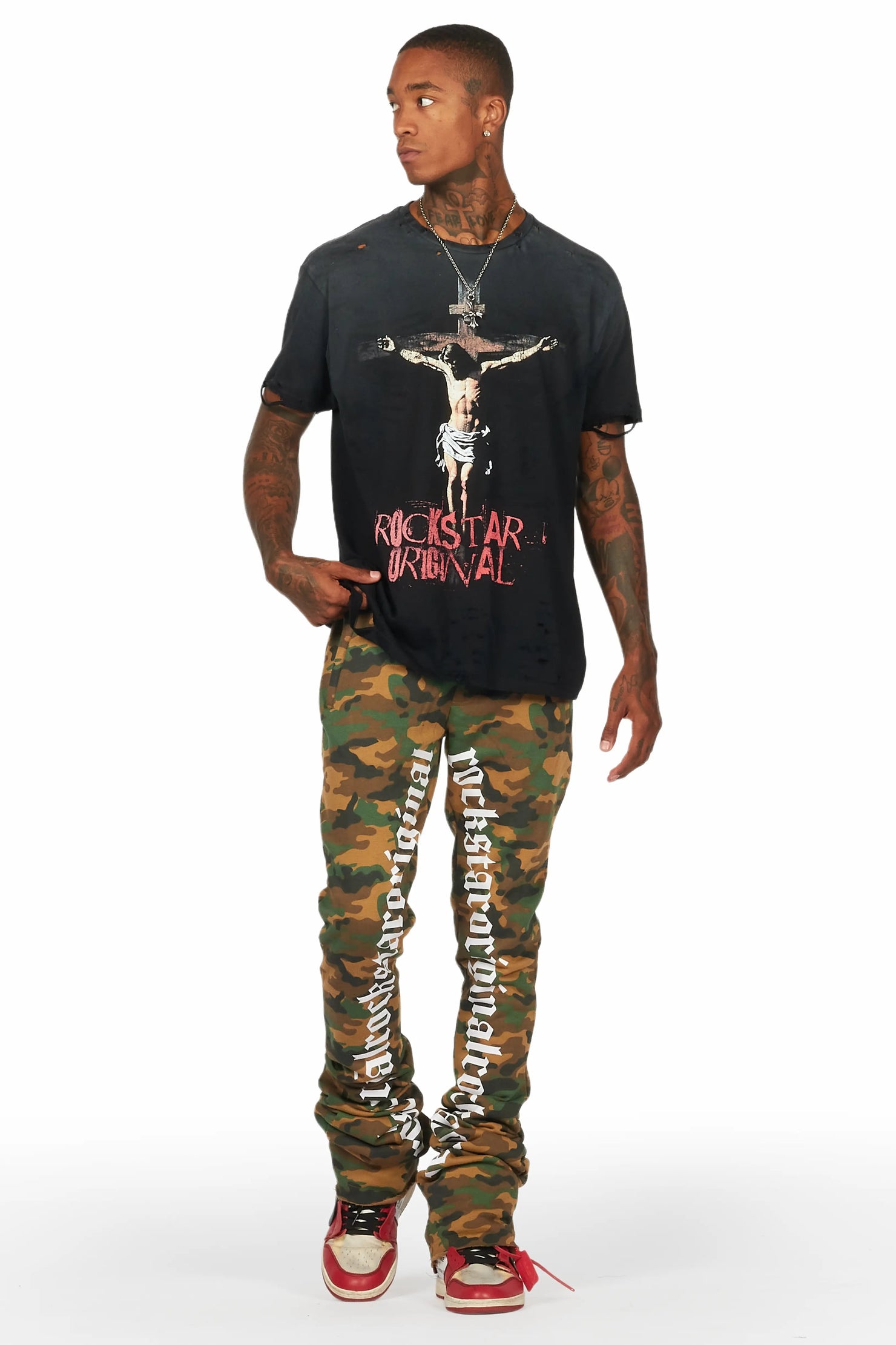 Callie Faded Camo Super Stacked Flare Pants