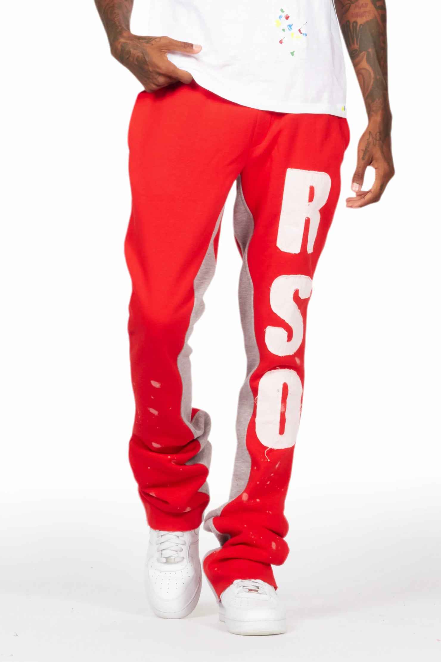 Uko Red Patchwork Stacked Flare Track Pant