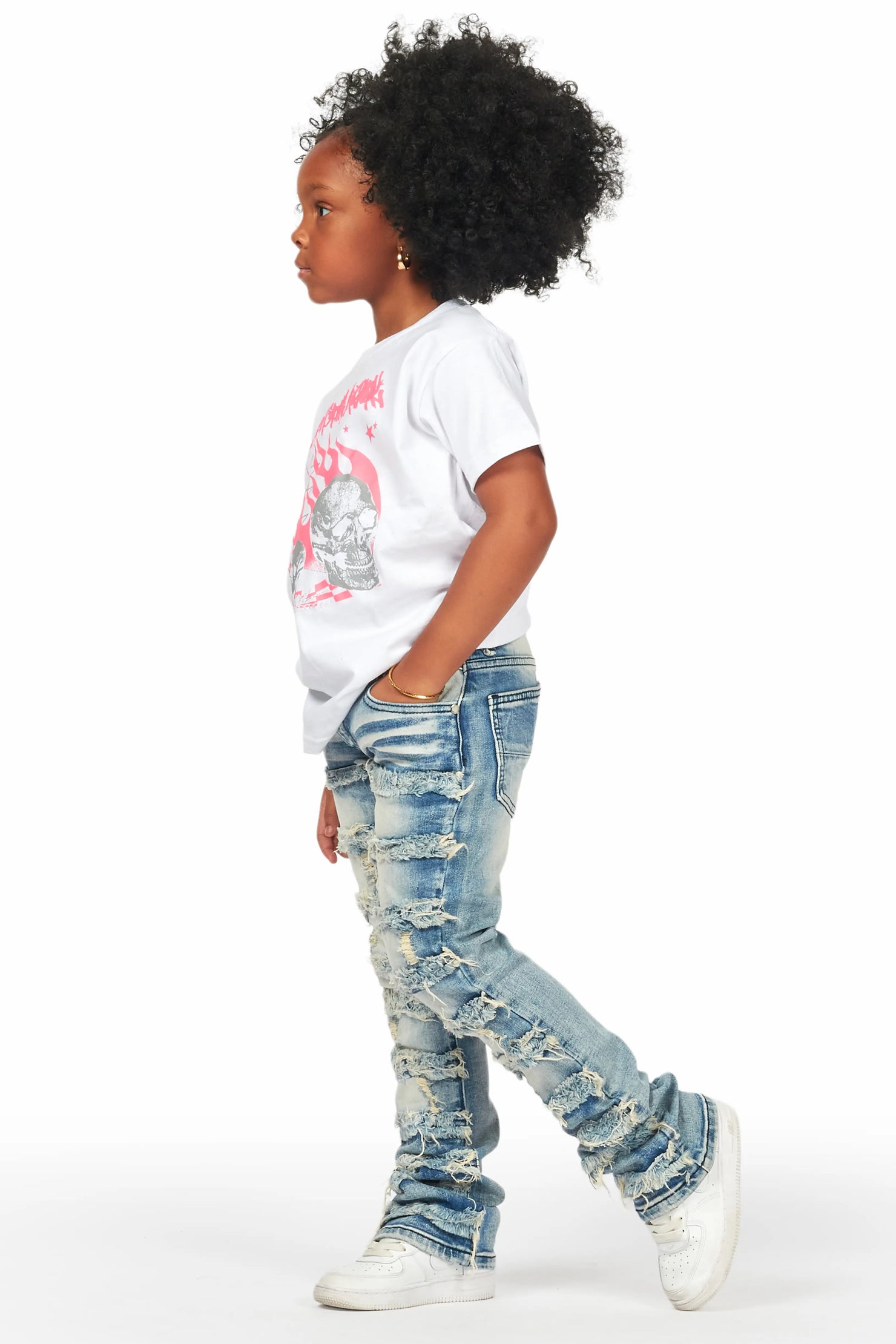 Girls Wells Tint Stacked Flare Frayed Jean