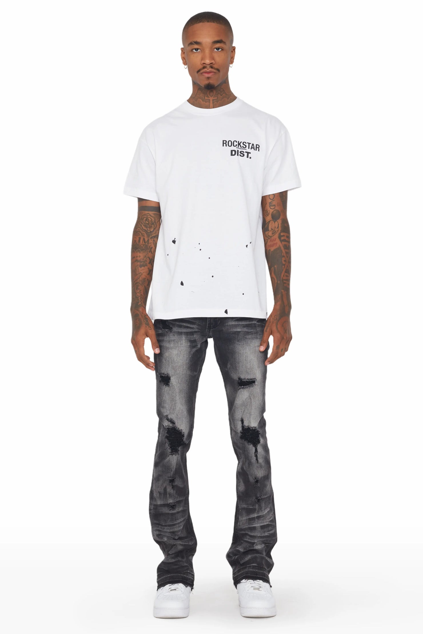  ROCKSTAR ORIGINAL Clothing Men's Florence Black Stacked Flare  Jean - Retro Jeans - Slim Fit - 100% Cotton