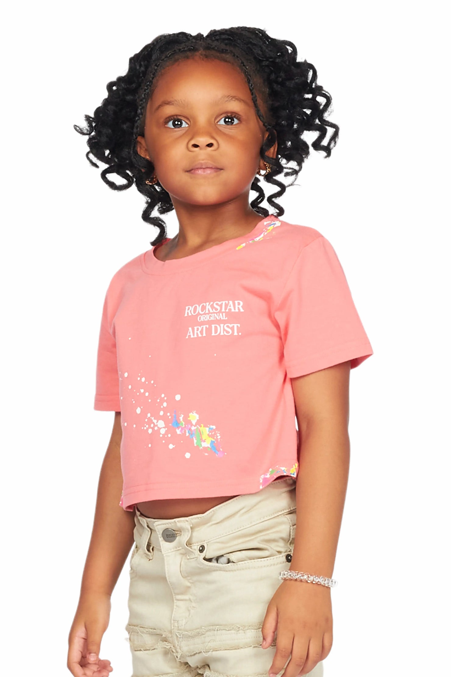 Girls Palmira Salmon Crop Top Graphic T-Shirt