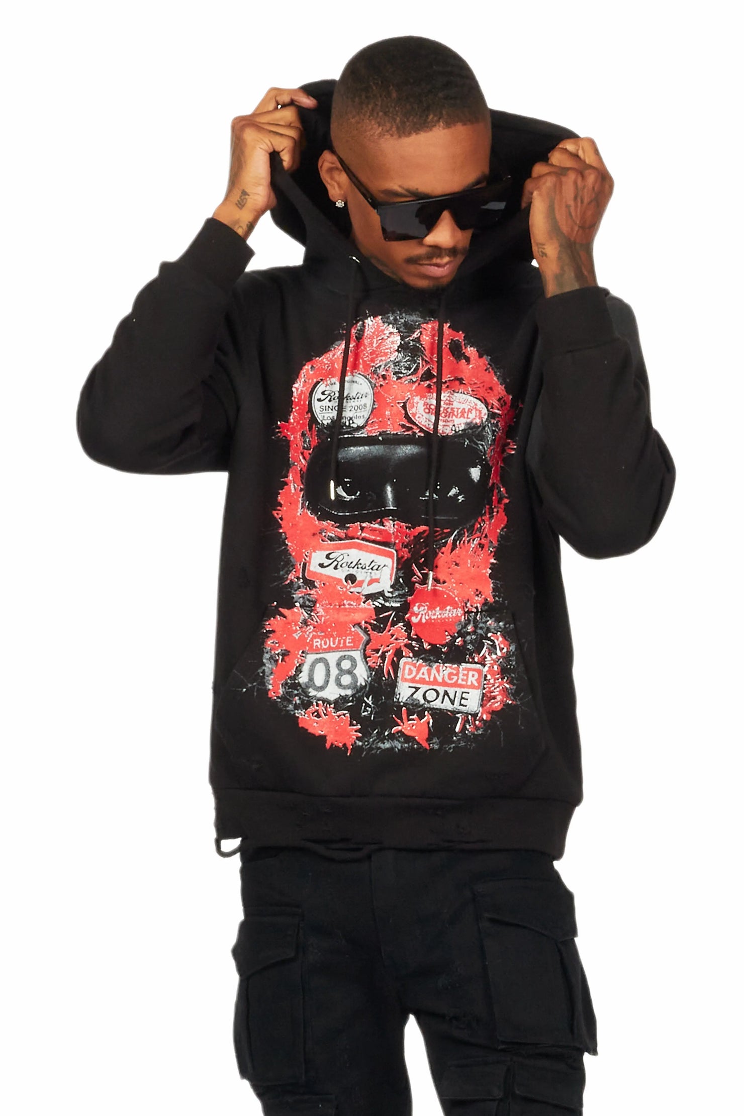 Lemar Black Distressed Graphic Hoodie