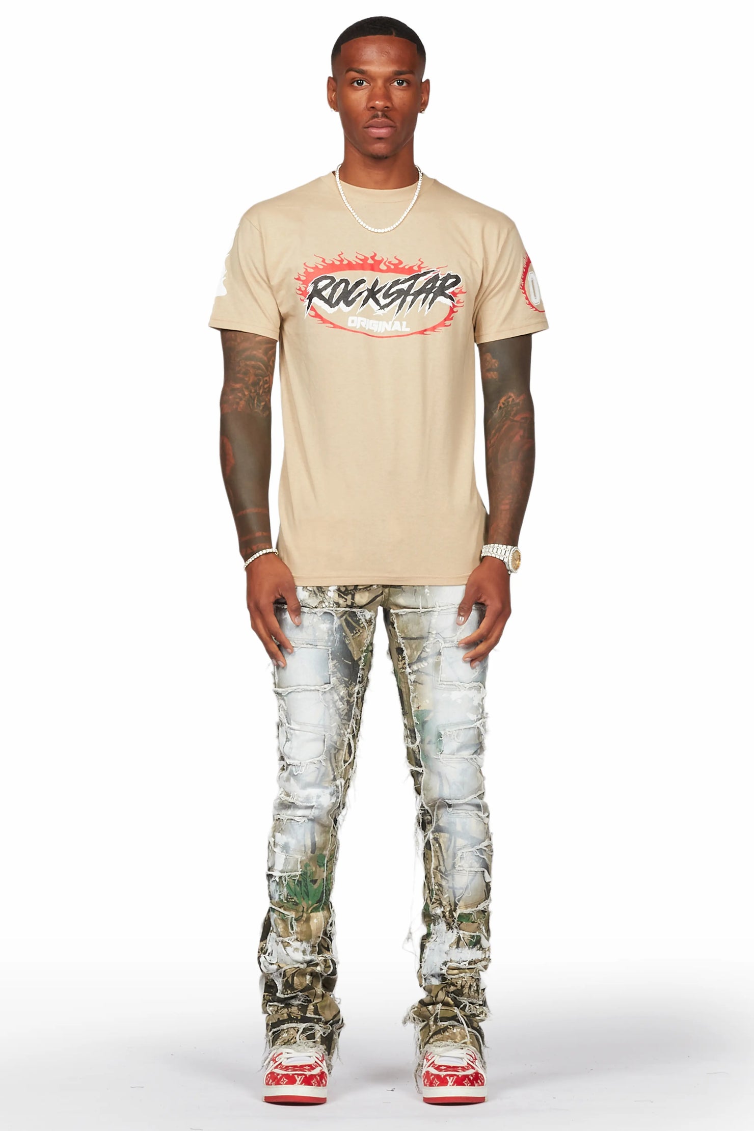 Okan Tree Camo Painter Stacked Flare Jean